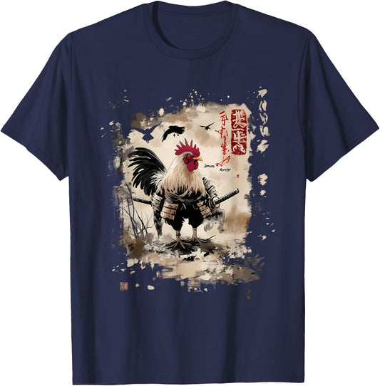 Samurai Rooster Warrior Vintage Japanese Anime Funny T-Shirt - T-Shirt | Navy