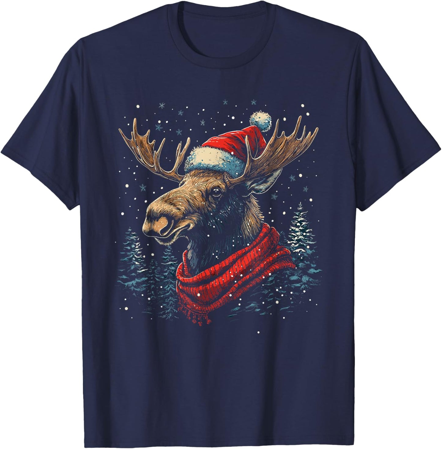 Moose Santa Hat Christmas Pajama Funny Moose Xmas T-Shirt - T-Shirt | Navy