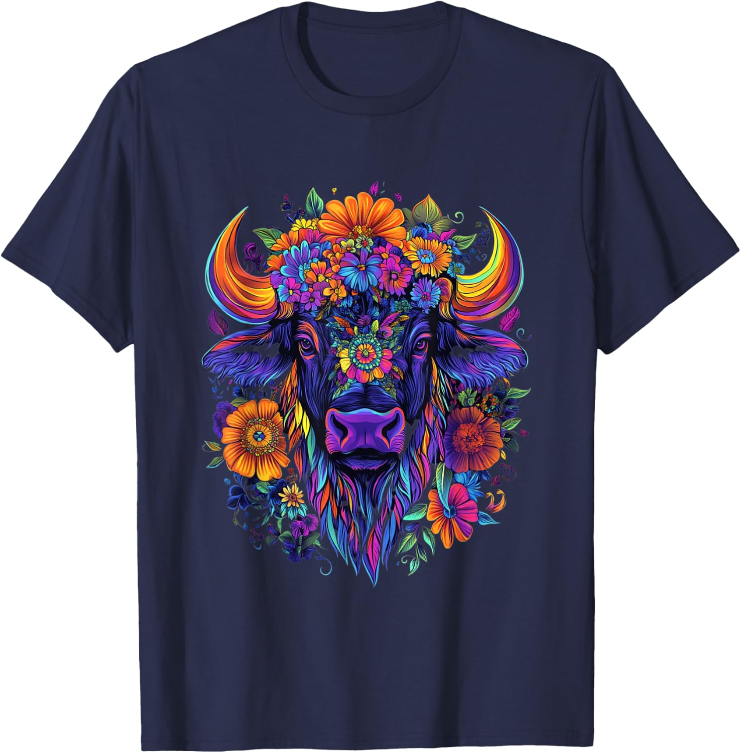 Aesthetic American Buffalo Graphic Cute Buffalo Women Girls T-Shirt - T-Shirt | Navy