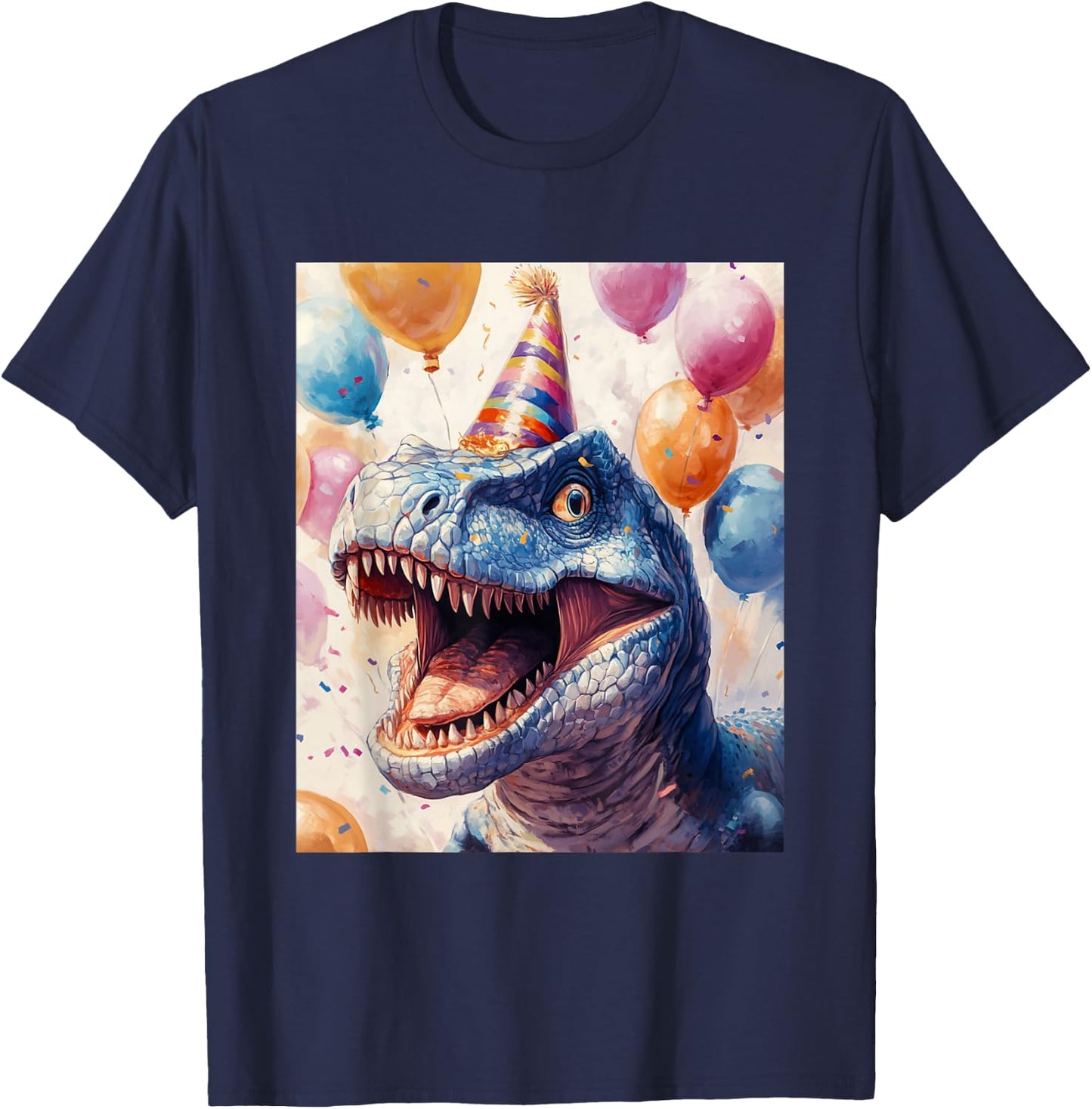 Carnotaurus Dino Retro Art Birthday Balloons Party Hat T-Shirt - T-Shirt | Navy