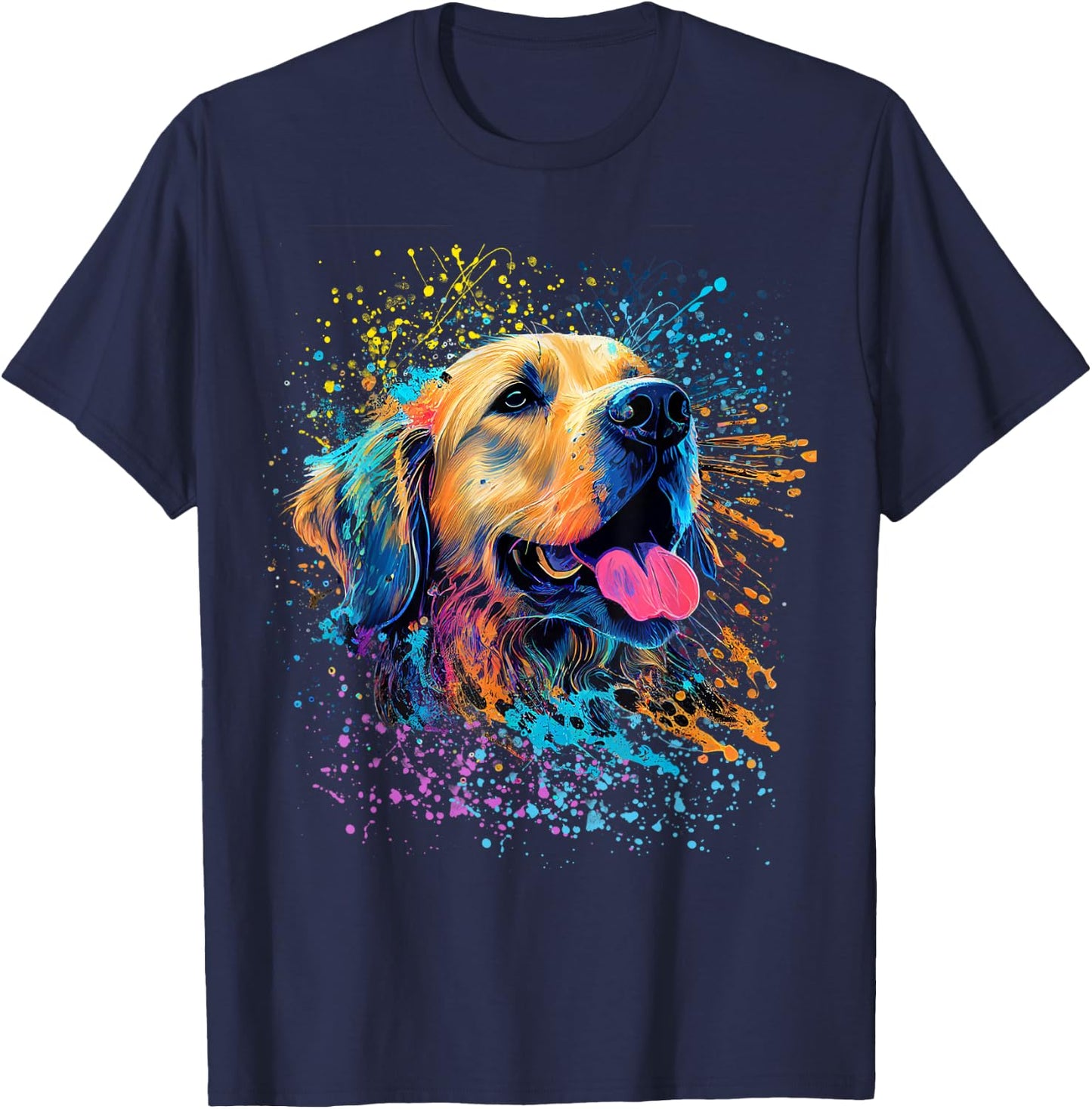 Colorful Splash Art Golden Retriever Puppy Portrait T-Shirt - T-Shirt | Navy