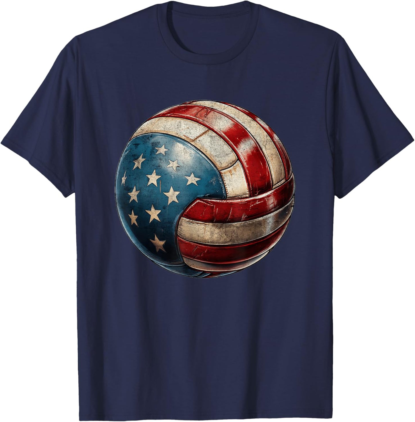 Volleyball USA Flag Support the Team Vintage Distressed T-Shirt - T-Shirt | Navy