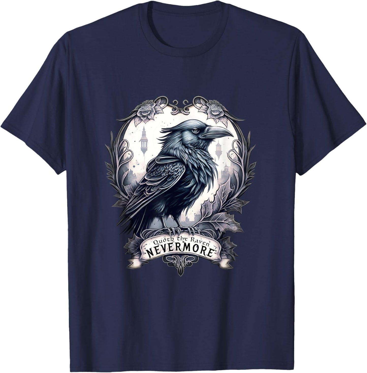 Quoth The Raven Nevermore by Edgar Allan Poe T-Shirt - T-Shirt | Navy