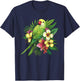 Monk Parakeet With Tropical Flowers T-Shirt - T-Shirt | Navy