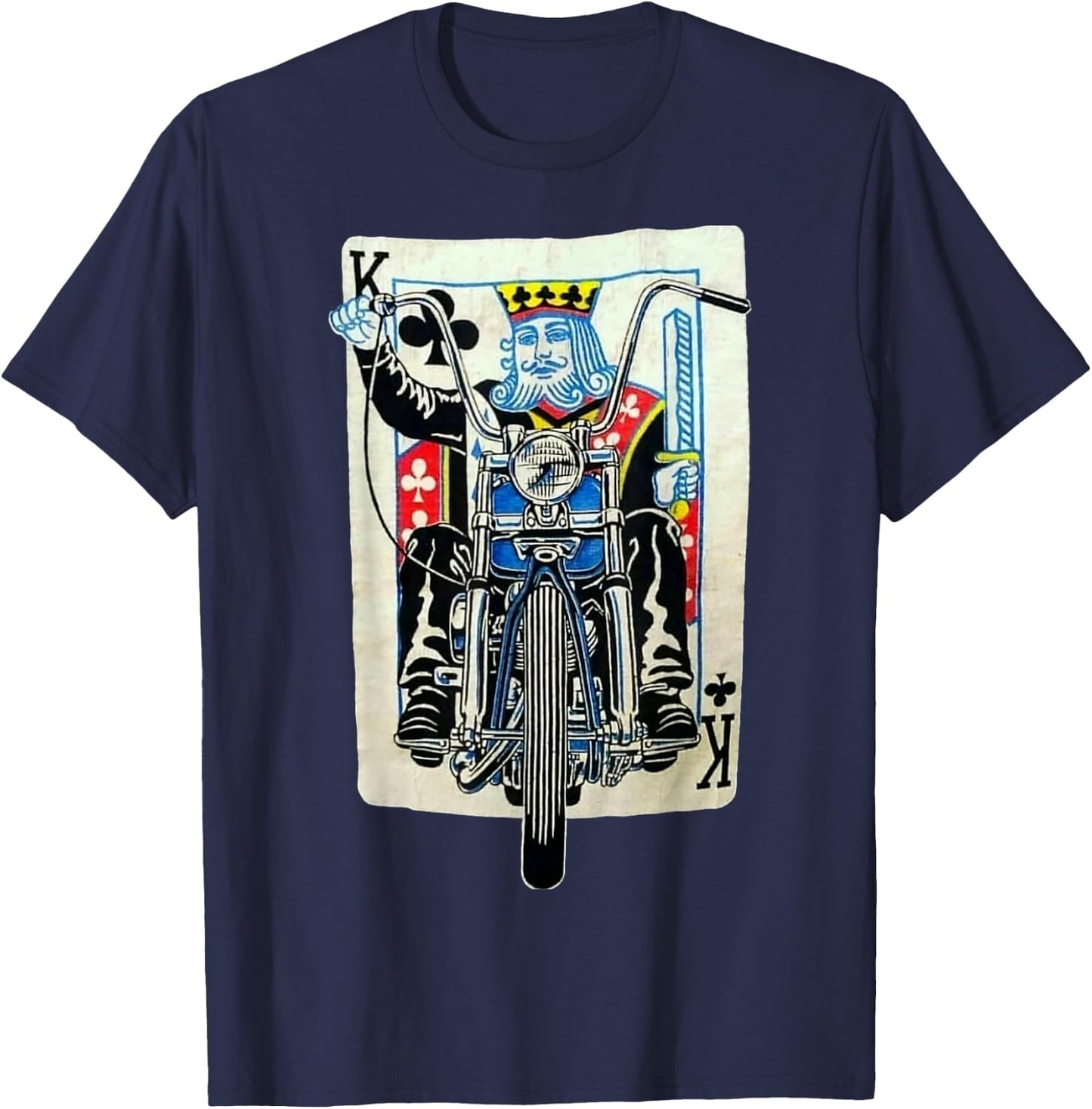 Biker King Of Clubs Playing Card Rider Motorcycle T-Shirt - T-Shirt | Navy