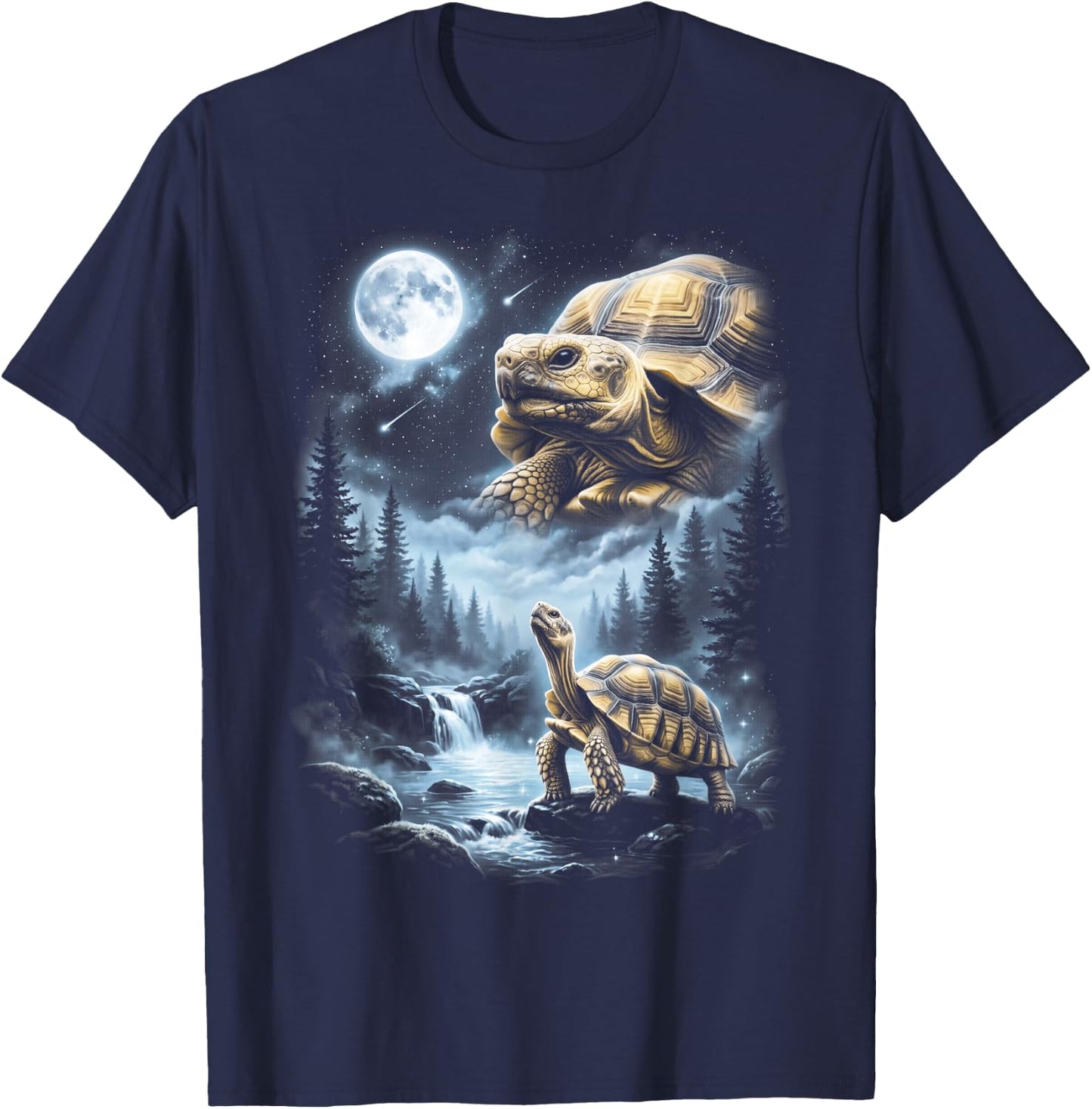 Sulcata Tortoise Howling at Moon 90's Retro T-Shirt - T-Shirt | Navy