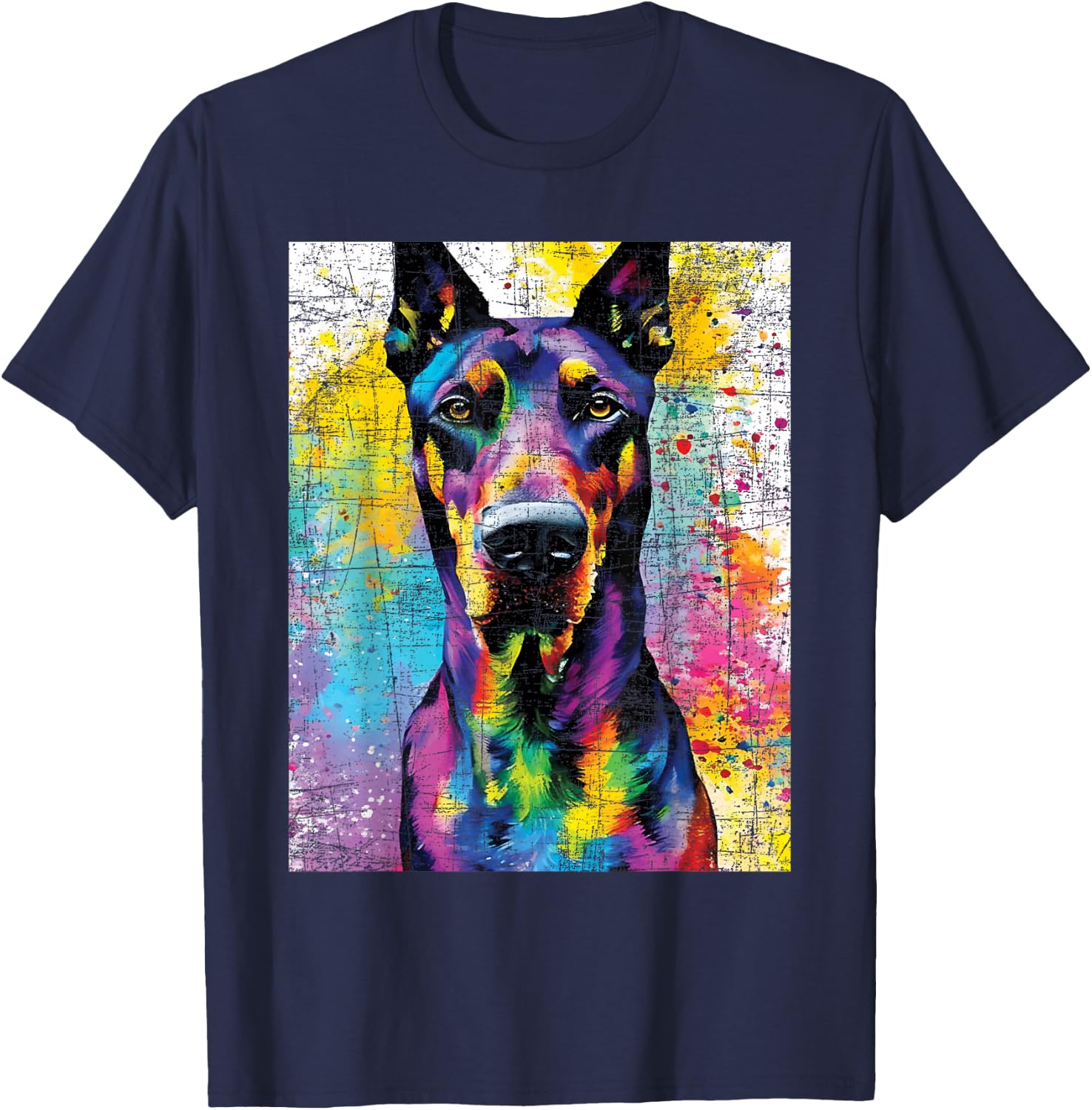 Colorful Doberman Art - Dog Owner Canine Lover Pet Trainer T-Shirt - T-Shirt | Navy