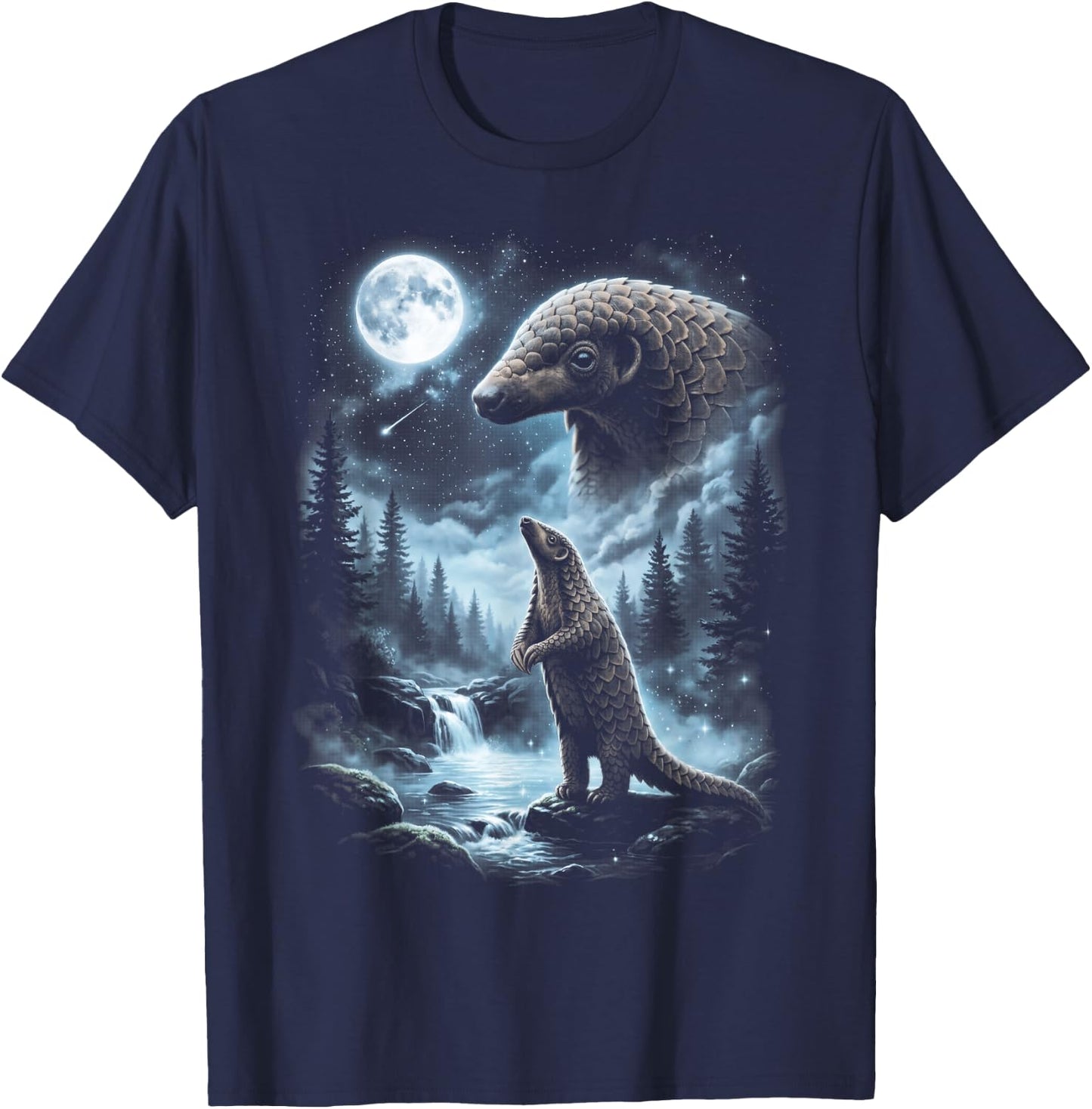 Pangolin Howling at Moon 90's Retro T-Shirt - T-Shirt | Navy