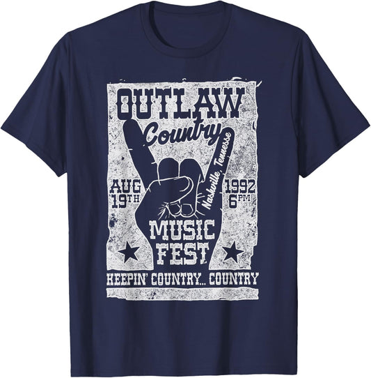 Outlaw Country Music Fest Nashville Vintage T-Shirt - T-Shirt | Navy
