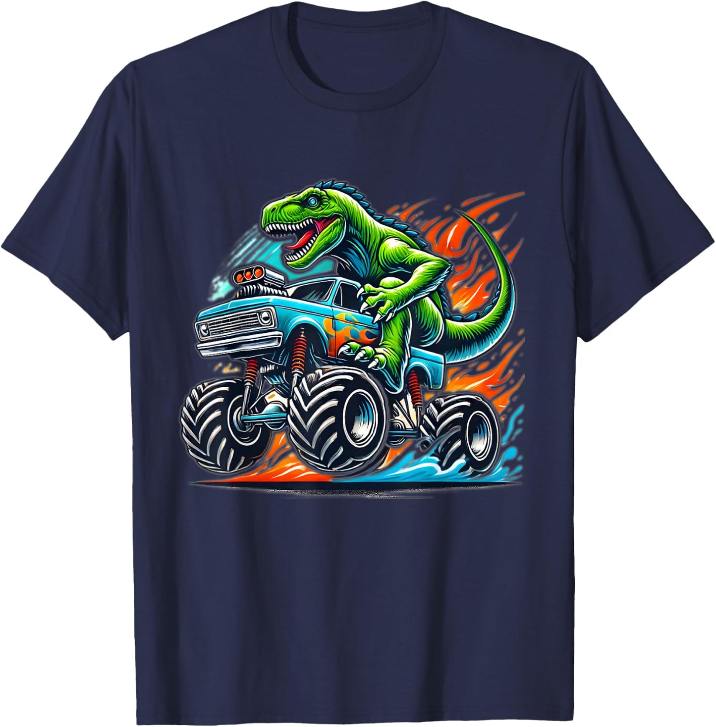Monster Truck Dinosaur Birthday Party Monster Truck Boy T-Shirt - T-Shirt | Navy