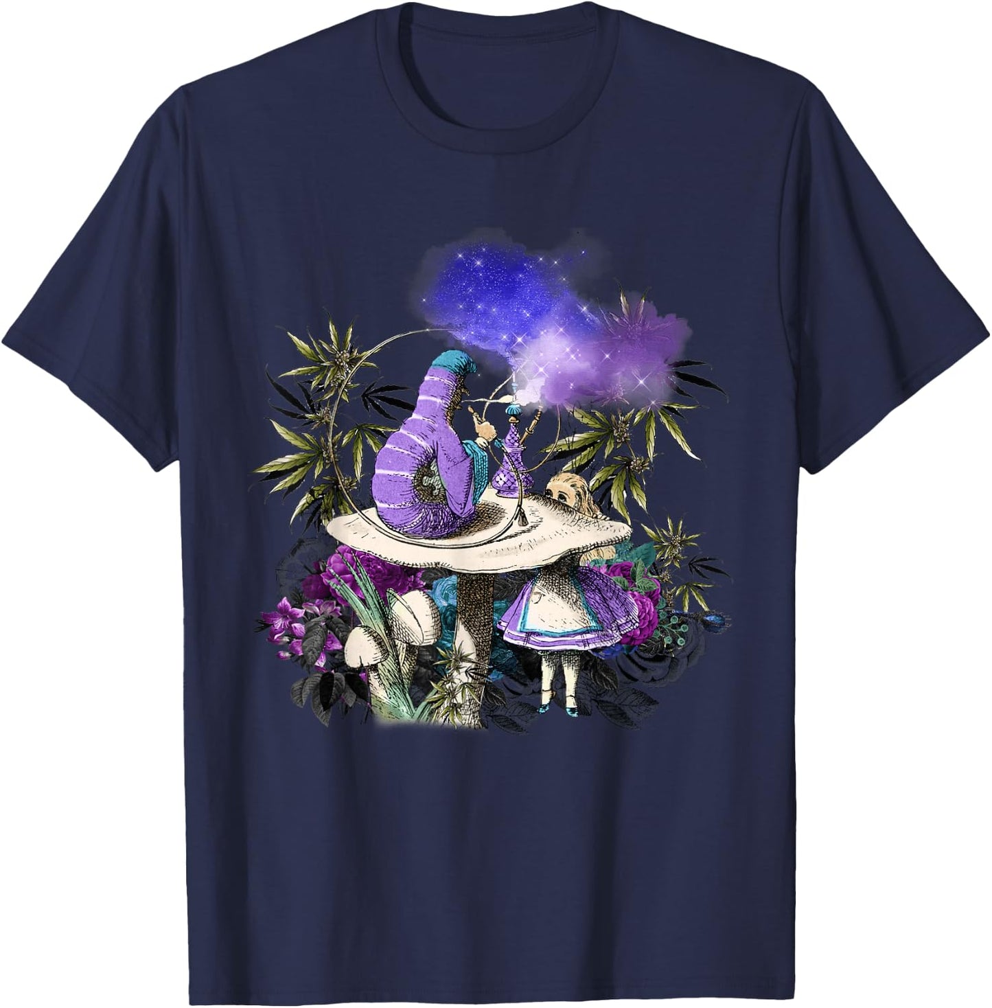 Cannabis rauchen raupe und Alice im Wunderland T-Shirt - T-Shirt | Navy
