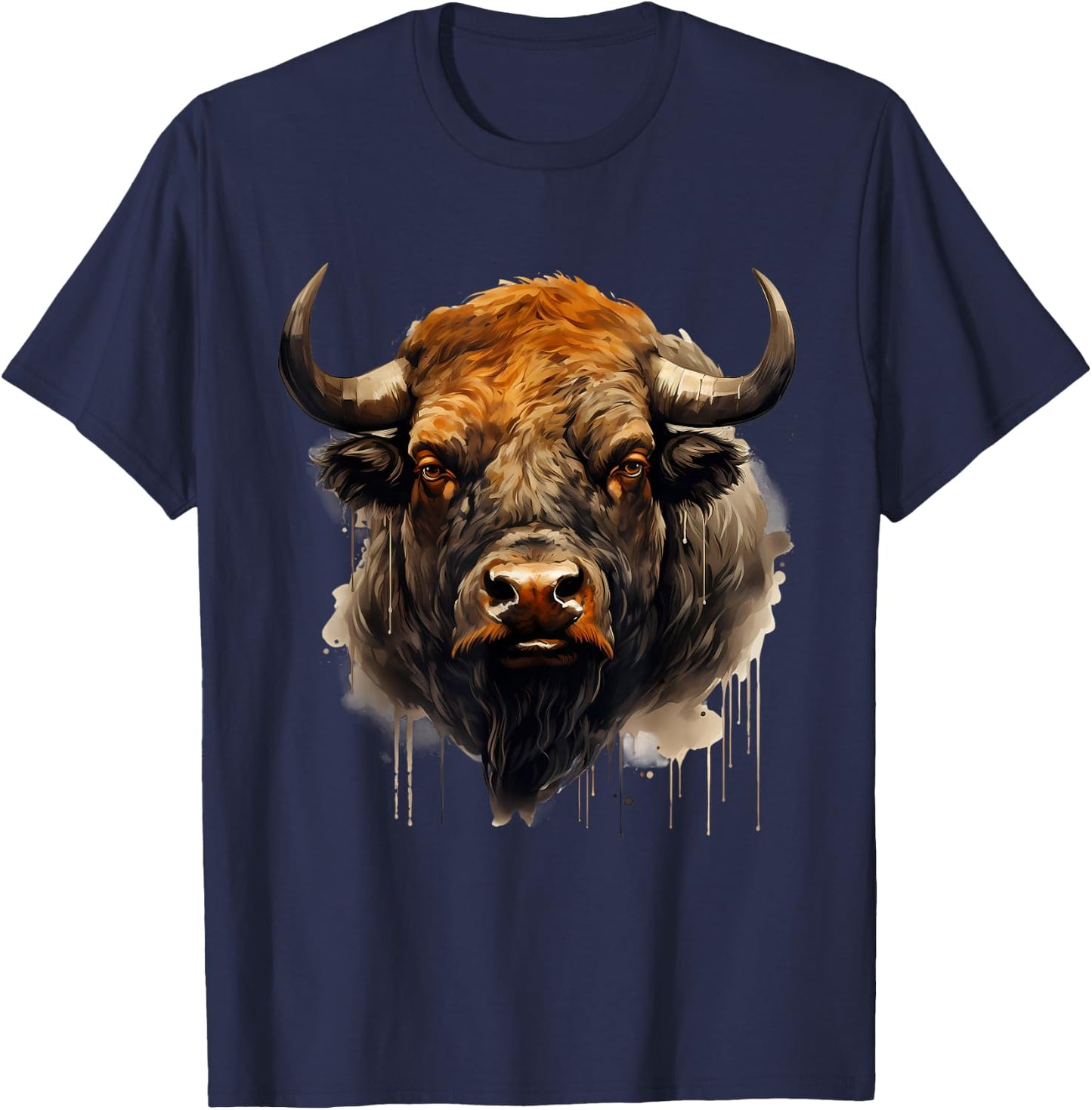 Buffalo Animal Print Motif Portrait Bison Nature Artwork T-Shirt - T-Shirt | Navy