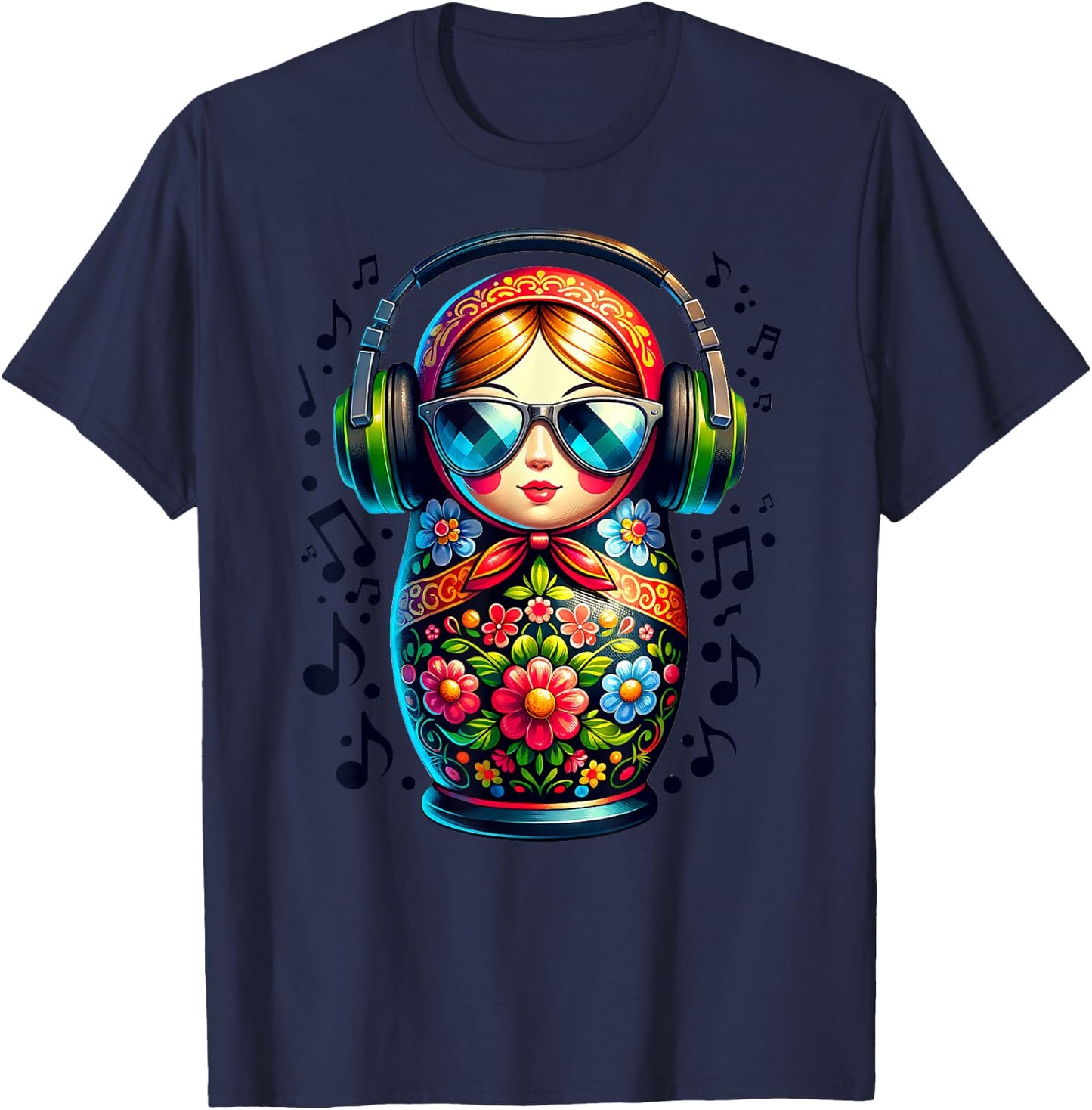 Russian Matryoshka Music Russia Russian Matryoshka , blue T-Shirt - T-Shirt | Navy