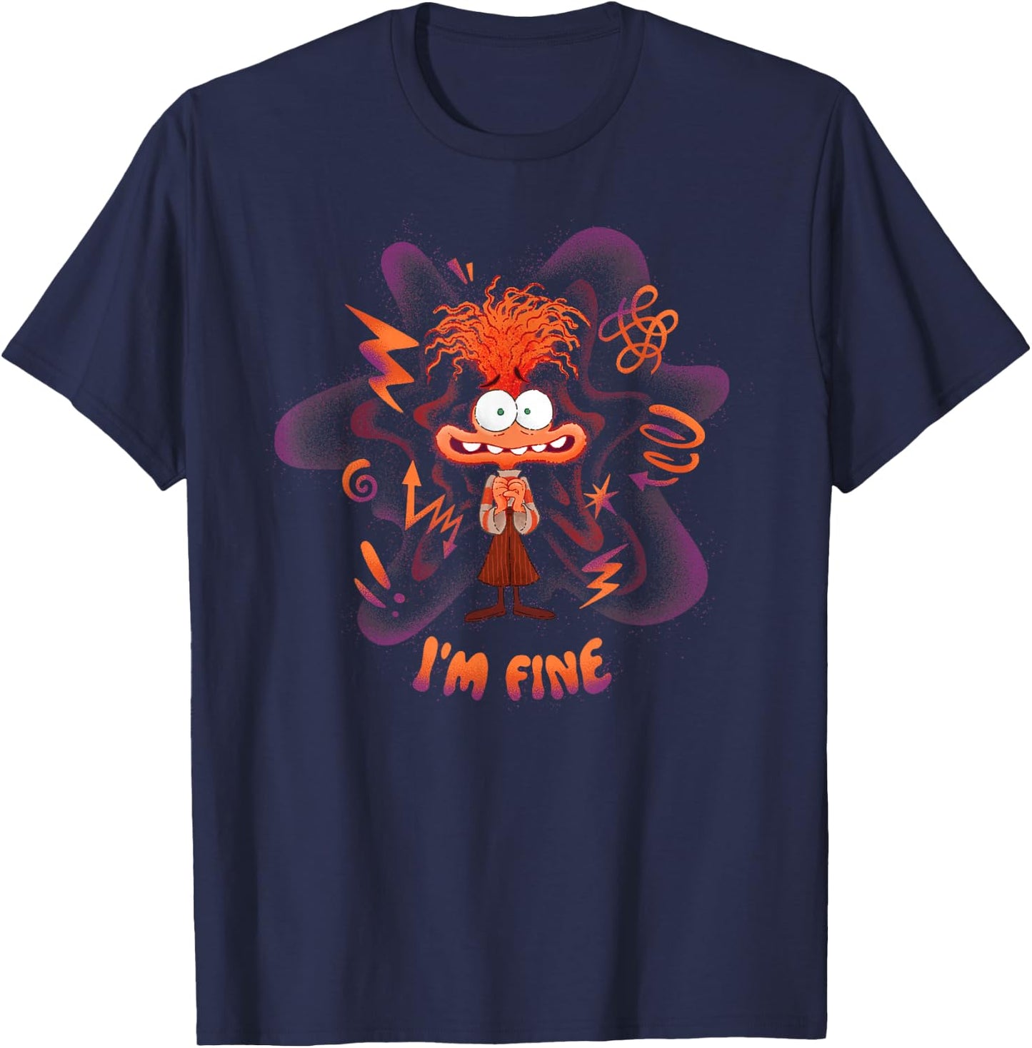 Disney Pixar Inside Out 2 I'm Fine Emotional Anxiety Poster , Black, S T-Shirt - T-Shirt | Navy