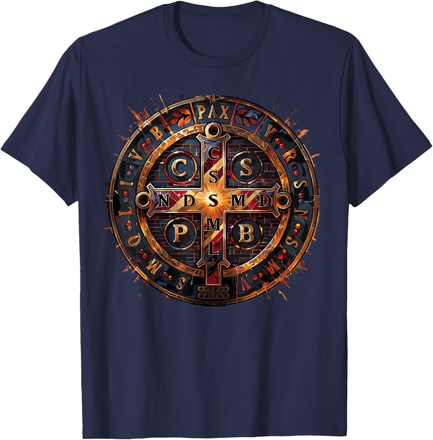Catholic Saint Benedict Medal T-Shirt - T-Shirt | Navy