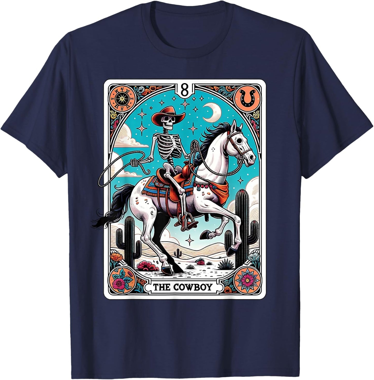 The Cowboy Skeleton Tarot Card Western Howdy T-Shirt - T-Shirt | Navy