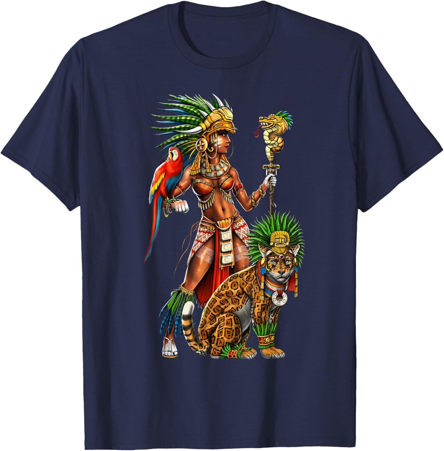 Aztec Jaguar Warrior Ancient Maya Civilization Goddess T-Shirt - T-Shirt | Navy