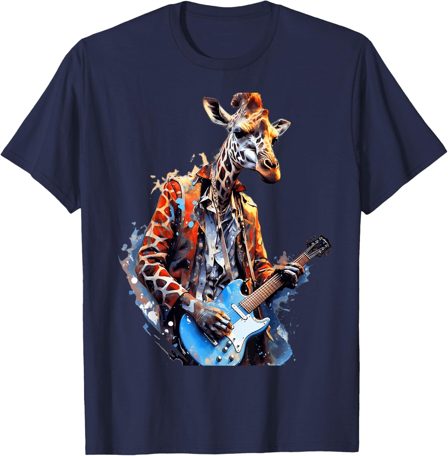 Rock Guitar Giraffe Guitarist T-Shirt - T-Shirt | Navy