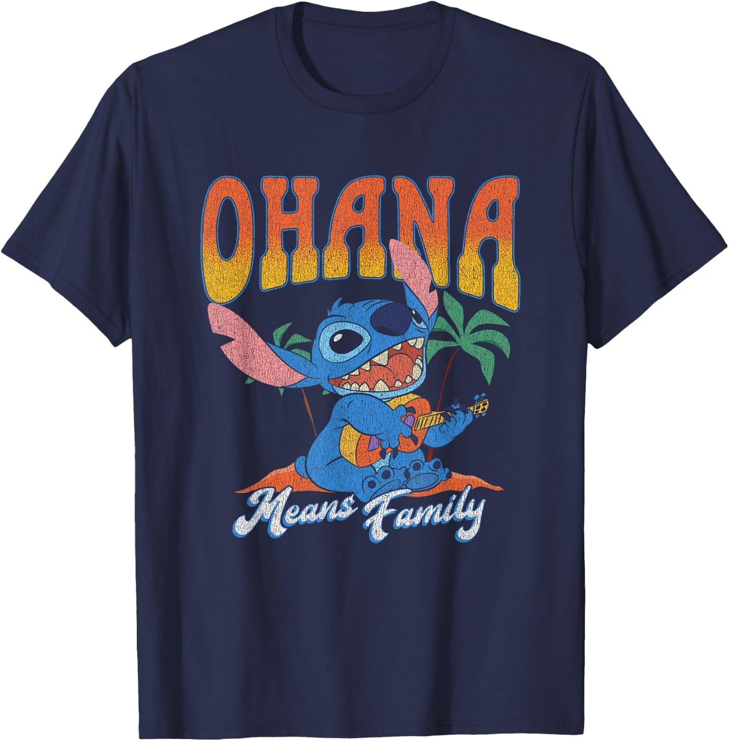 Disney Lilo & Stitch Ohana Means Family Vintage Tropical T-Shirt - T-Shirt | Navy