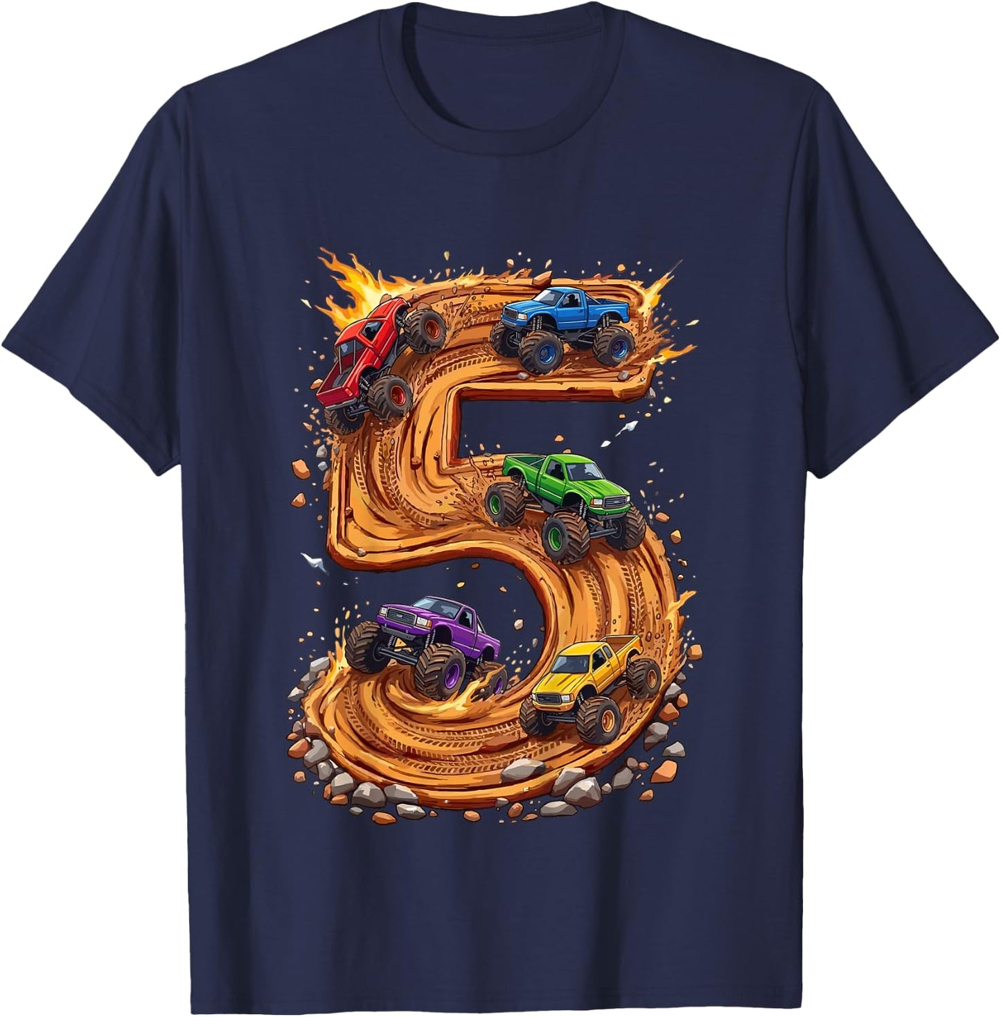 Kinder 5. Geburtstag, Monstertruck, Junge & Kleinkind, 5 Jahre alt T-Shirt - T-Shirt | Navy