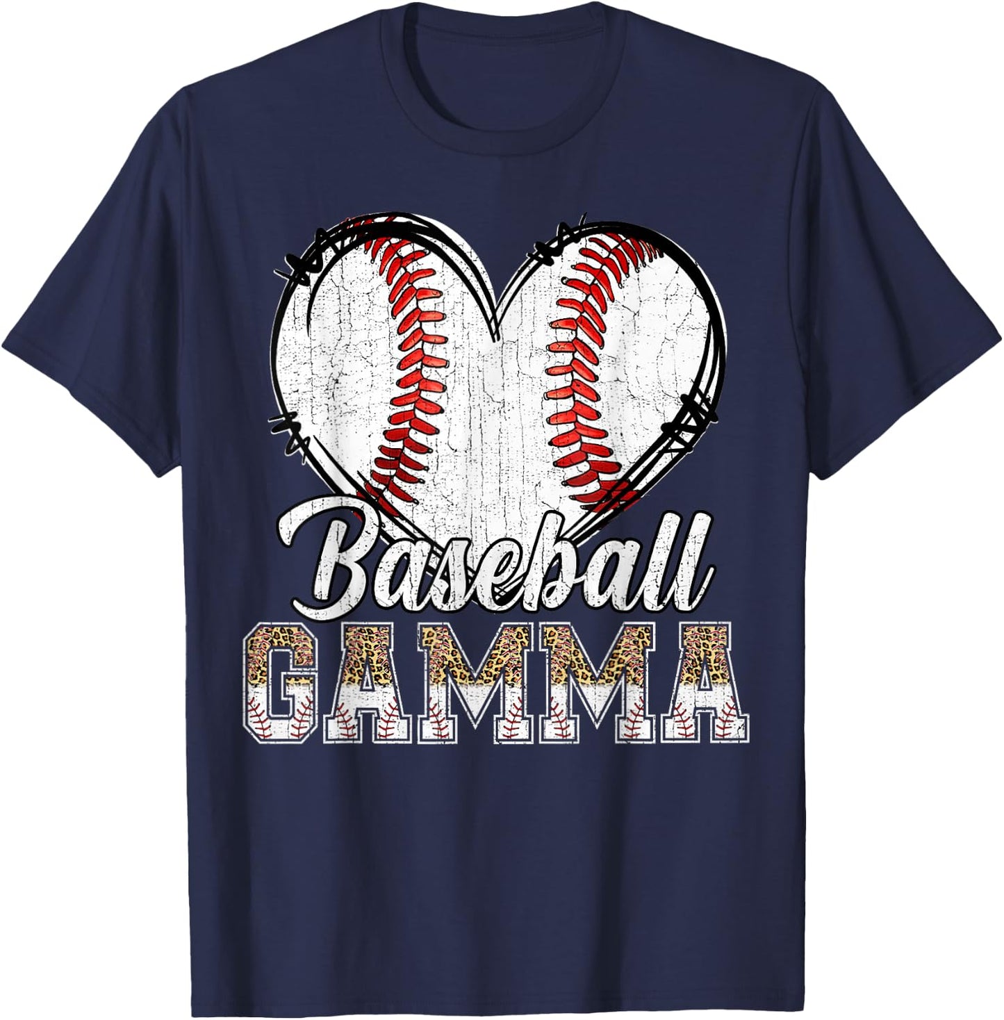 Softball Baseball Gamma Heart Leopard Print Mother's Day T-Shirt - T-Shirt | Navy