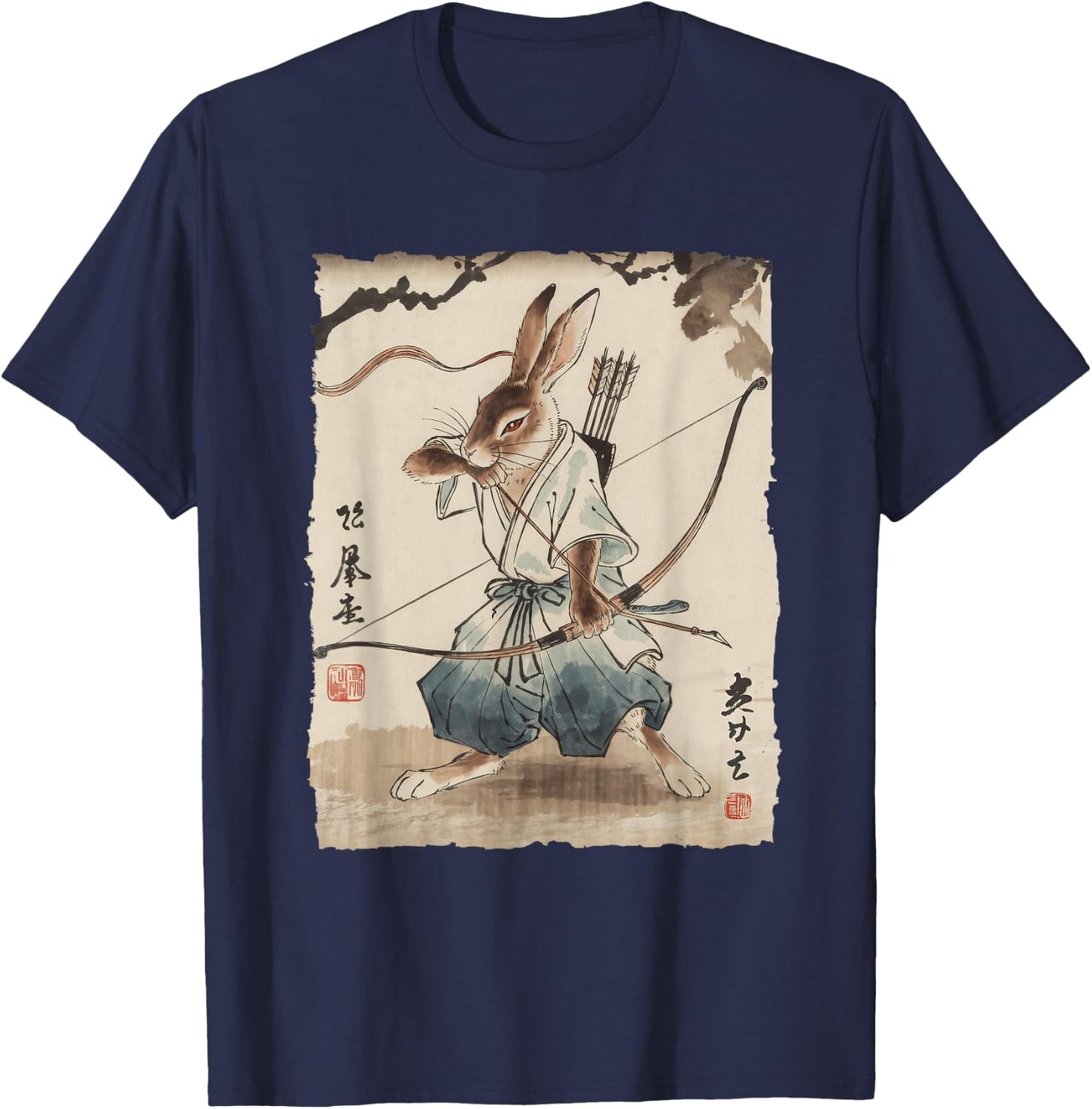 Rabbit Samurai Archer Japanese Ink Art Women Kids T-Shirt - T-Shirt | Navy