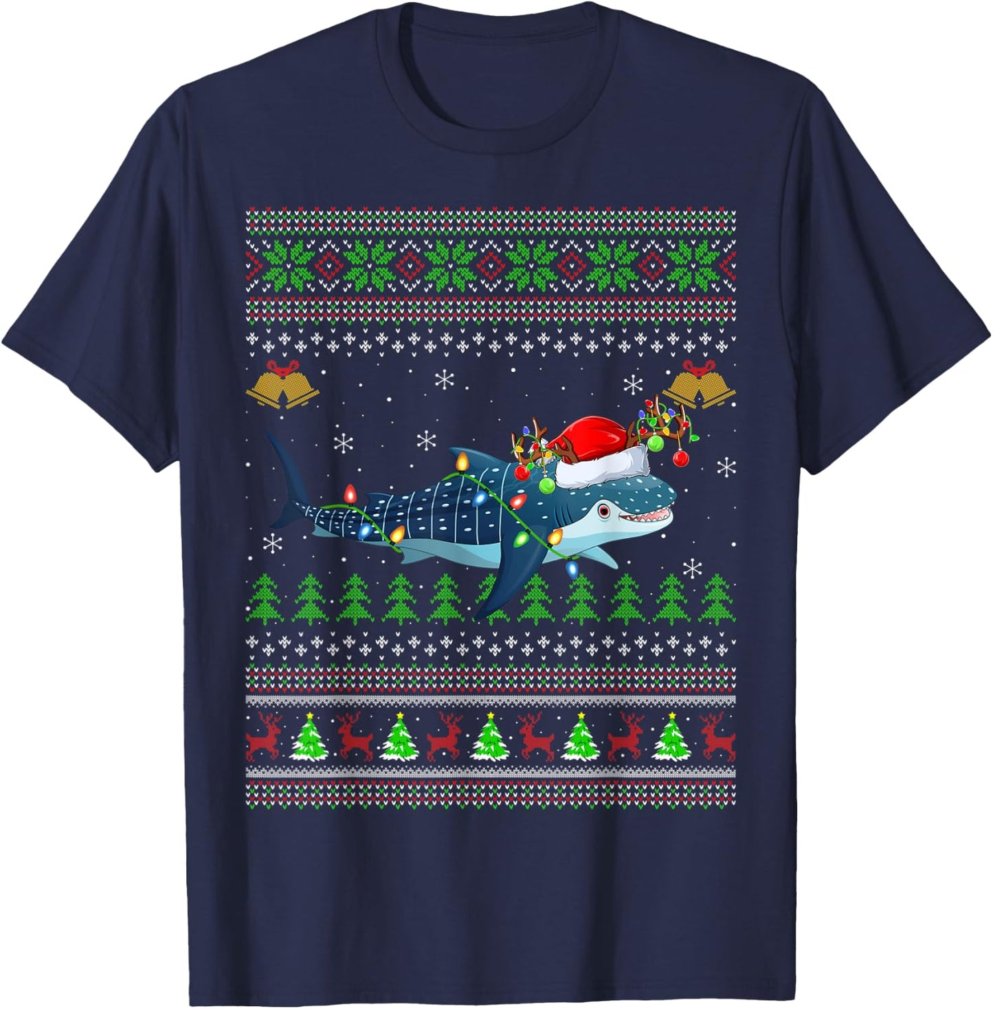Ugly Whale Shark Xmas Lighting Santa Whale Shark Christmas T-Shirt - T-Shirt | Navy