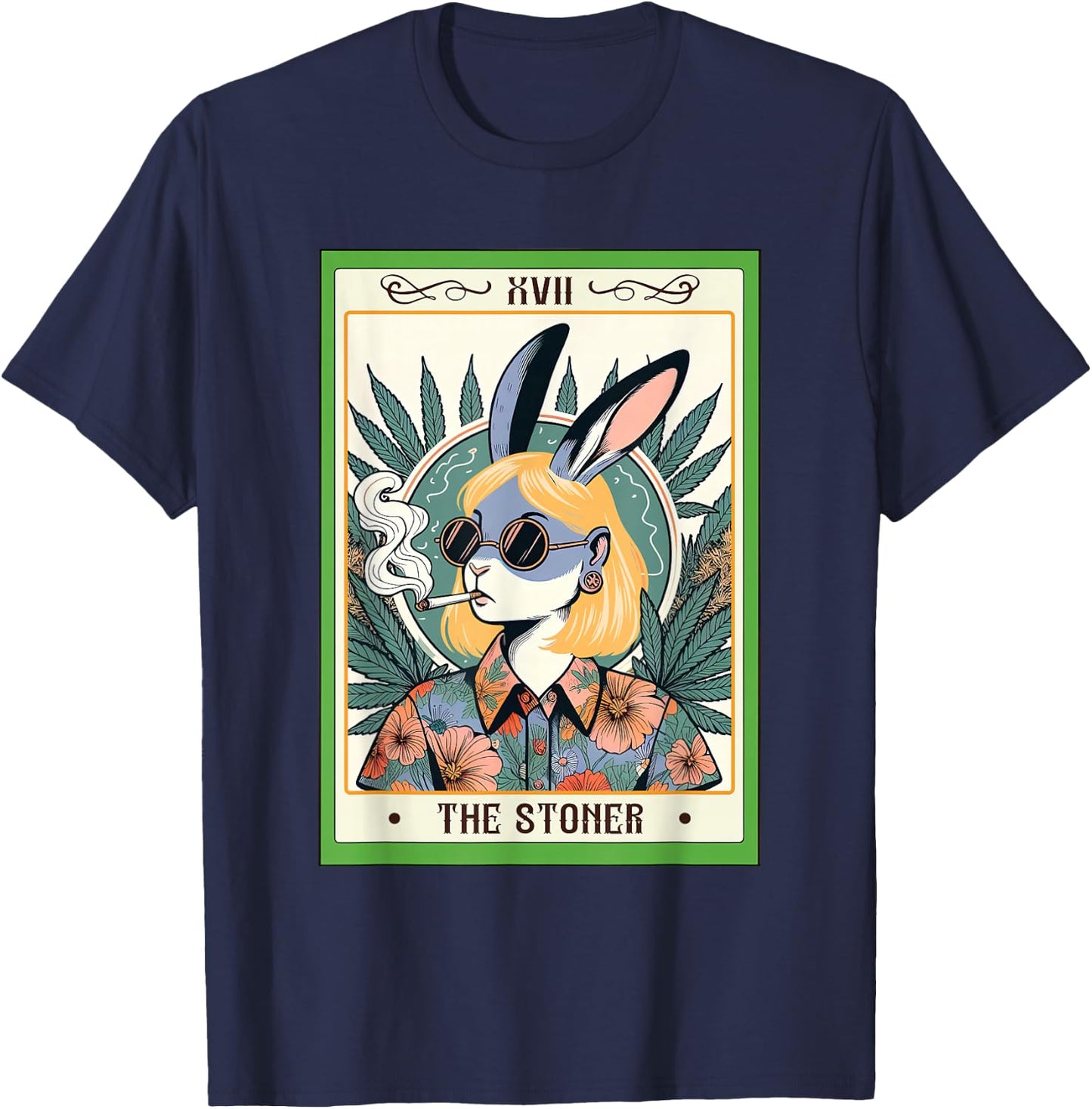 Funny Bunny Cannabis Weed Lover 420 The Stoner Tarot Card T-Shirt - T-Shirt | Navy