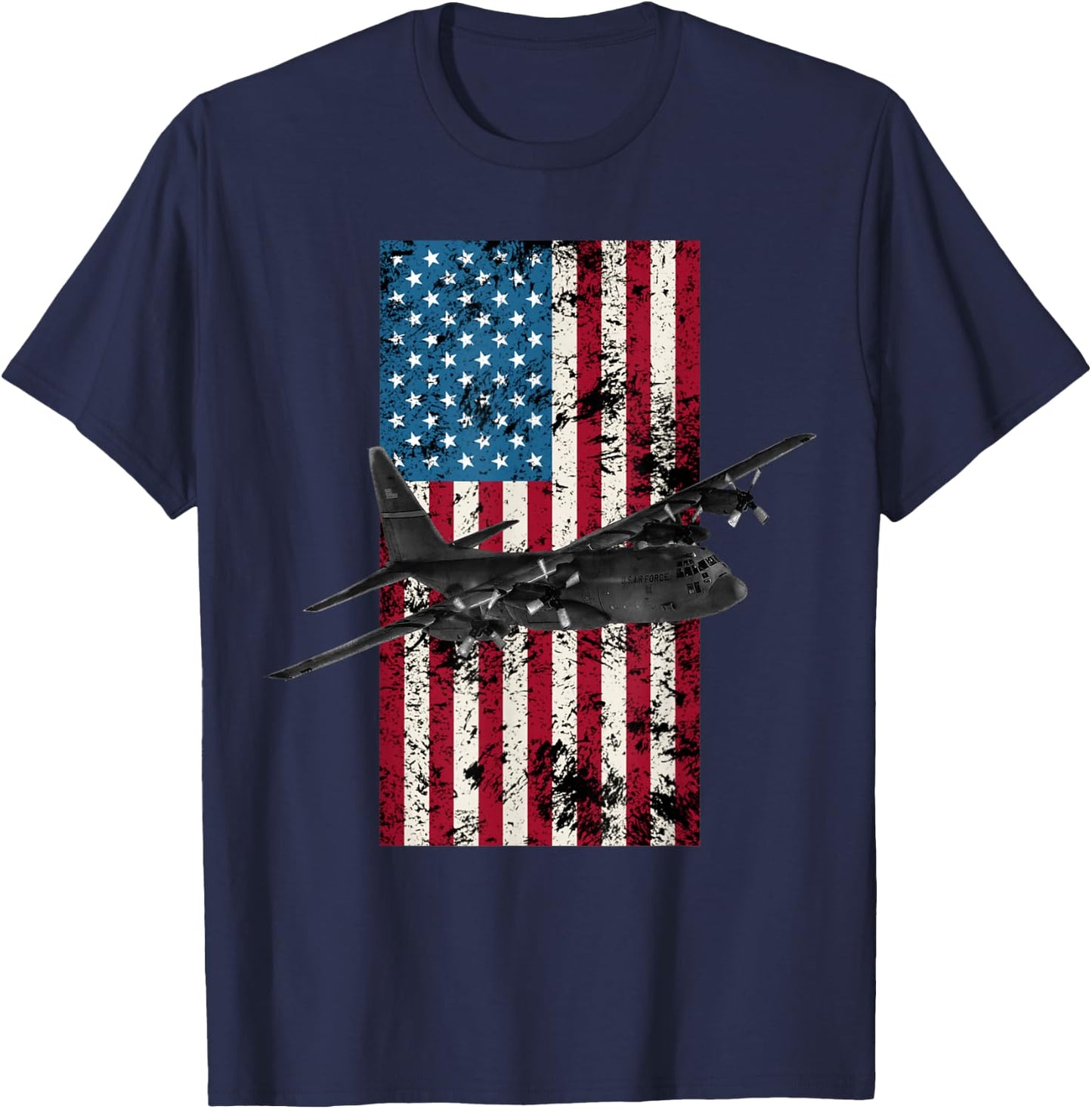 C-130 Hercules Vintage American Flag - Military T-Shirt - T-Shirt | Navy
