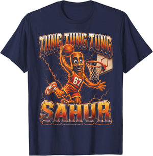 Tung Tung Tung Sahur Basketball Fire Dunk Italian Brainrot T-Shirt - T-Shirt | Navy