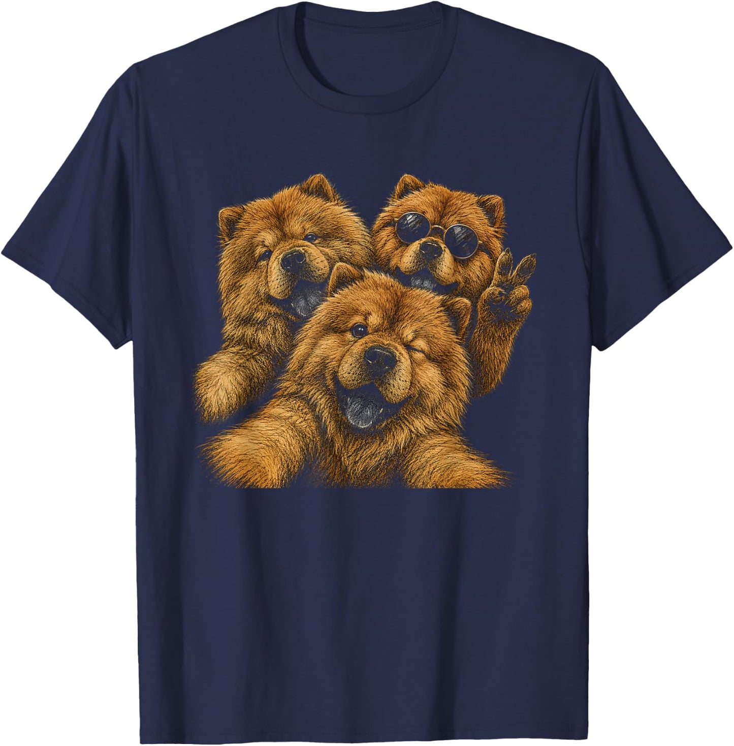 Funny Chow Chow Selfie Artwork Design T-Shirt - T-Shirt | Navy