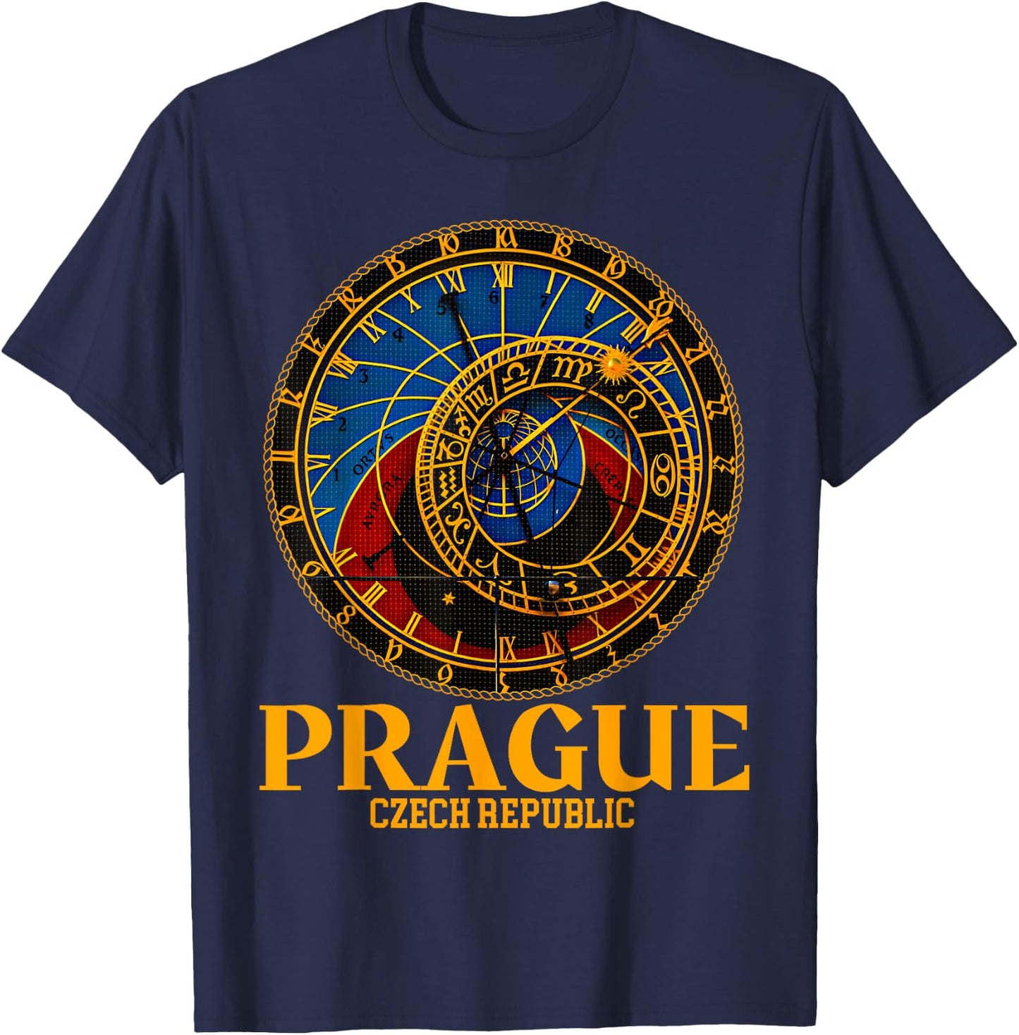 Prague Czech Republic Souvenir Astronomical Clock Prague T-Shirt - T-Shirt | Navy