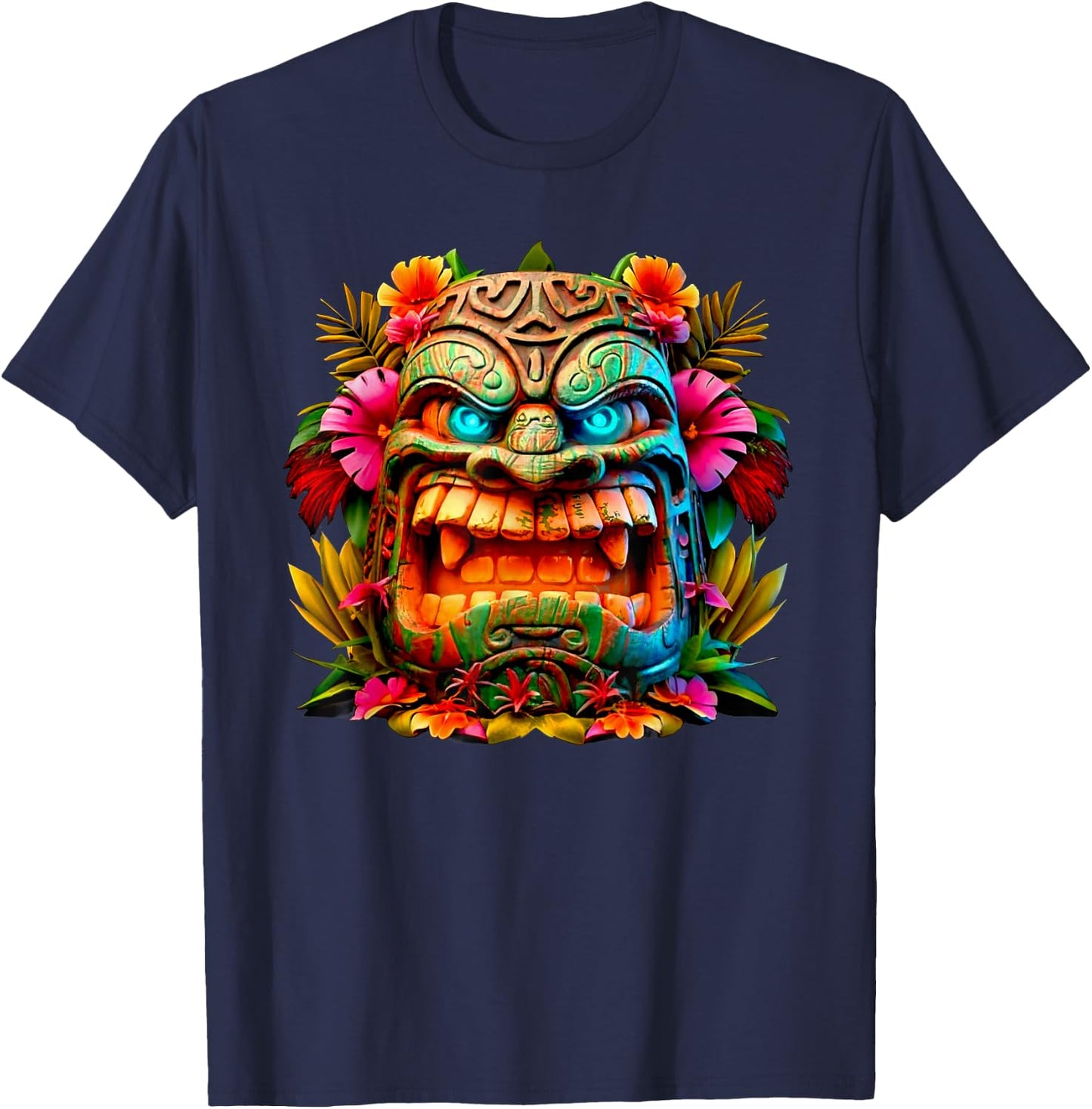 Colourful Tiki Head Design T-Shirt - T-Shirt | Navy