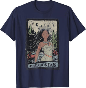 Disney Pocahontas Nature Portrait Poster, Black, S T-Shirt - T-Shirt | Navy