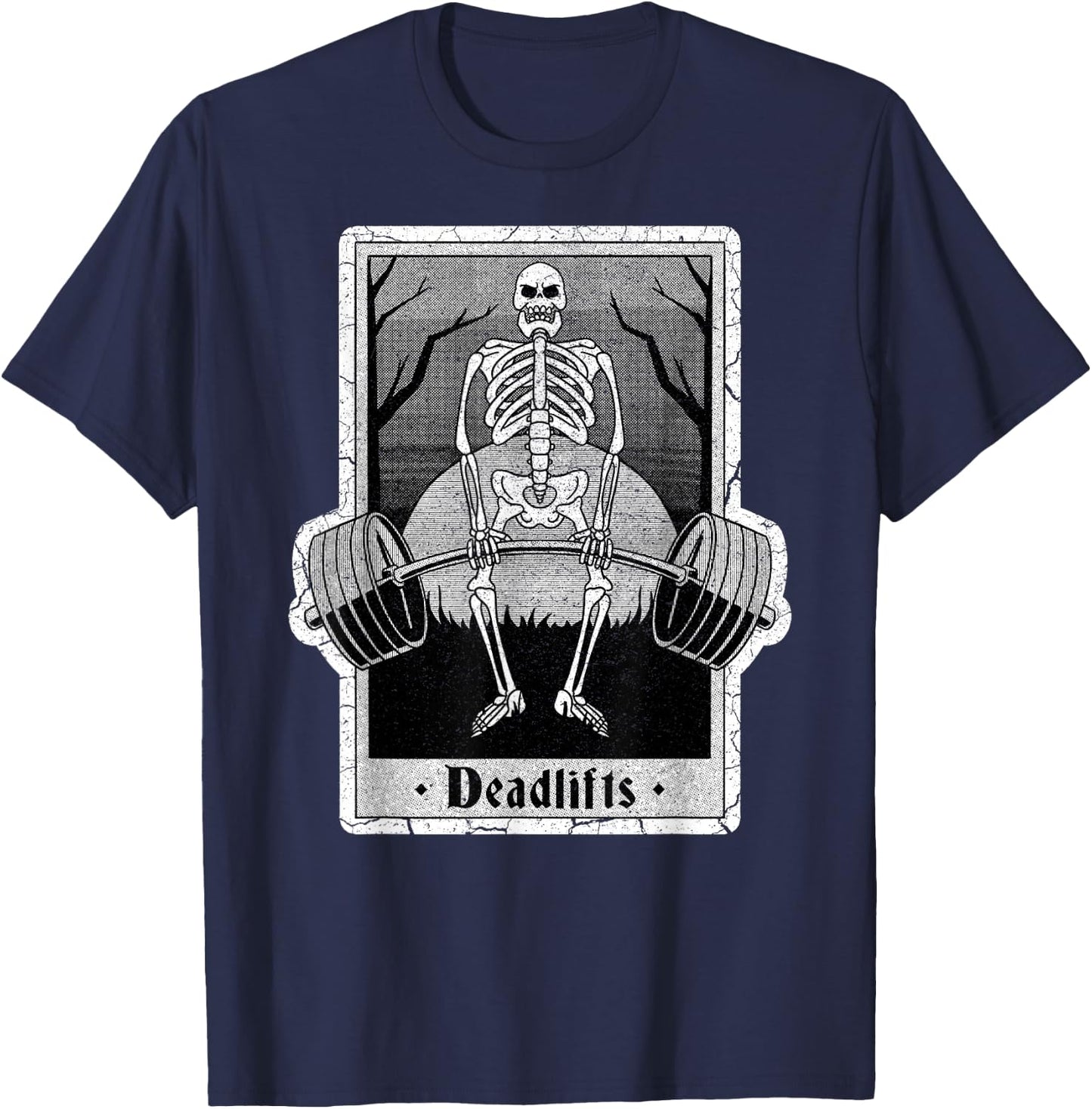 Deadlifts Skeleton Tarot Card – Funny Weightlifting T-Shirt - T-Shirt | Navy