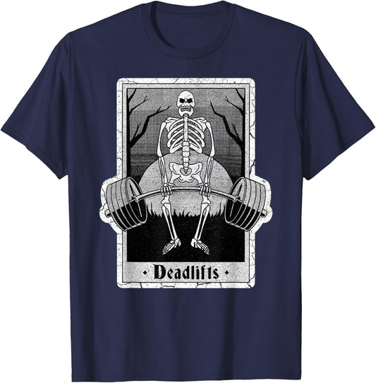 Deadlifts Skeleton Tarot Card – Funny Weightlifting T-Shirt - T-Shirt | Navy