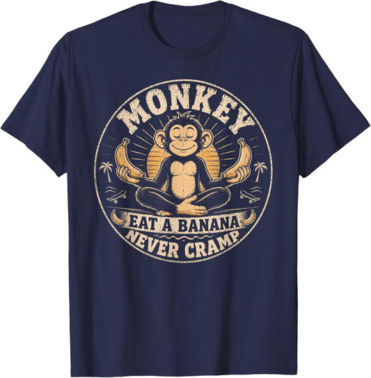Monkey Never Cramp Eat a Banana T-Shirt - T-Shirt | Navy