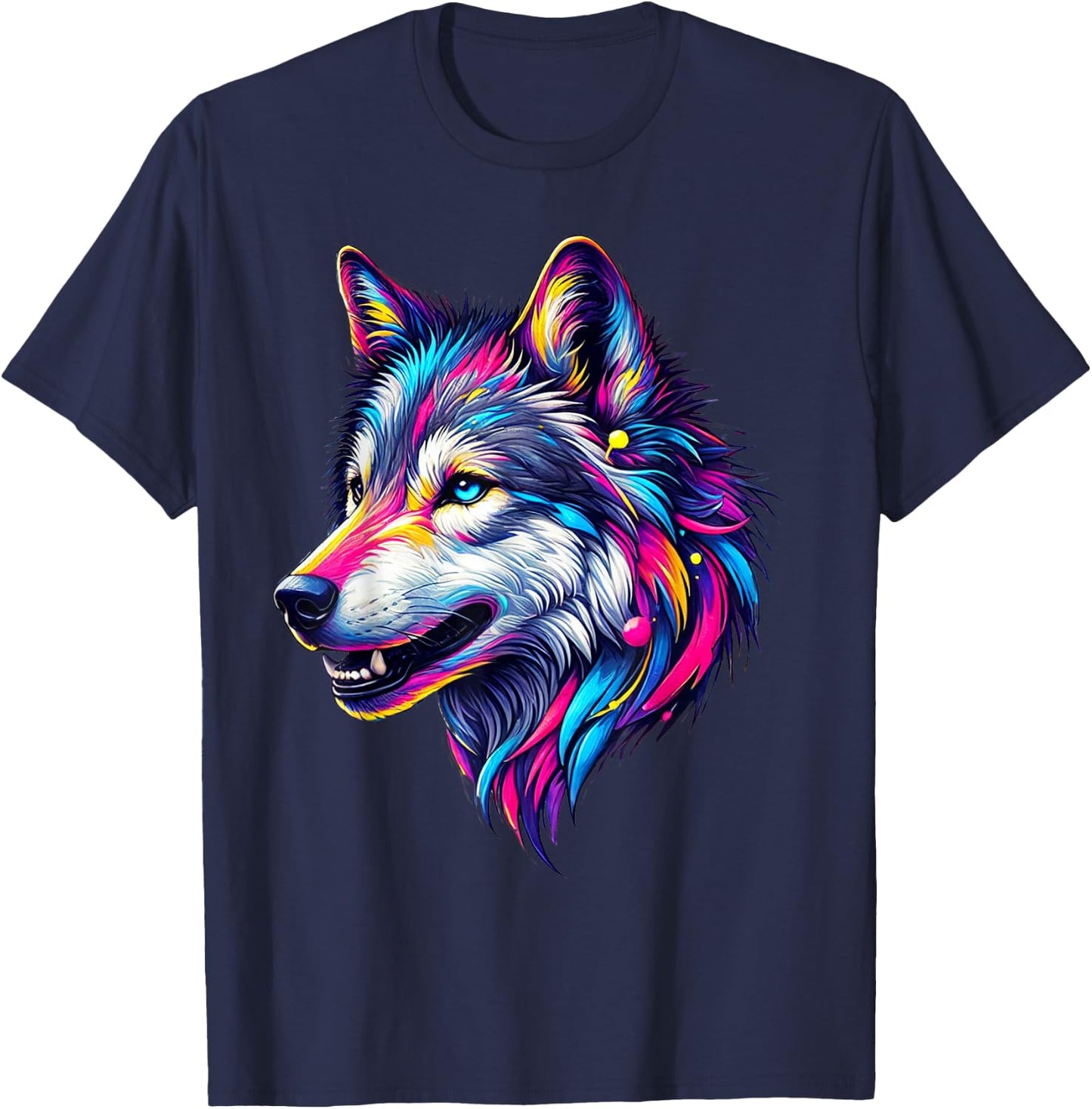 Wolfskopf Cool Wolf Motif with Wolf Head Colourful Wolves Wolf T-Shirt - T-Shirt | Navy