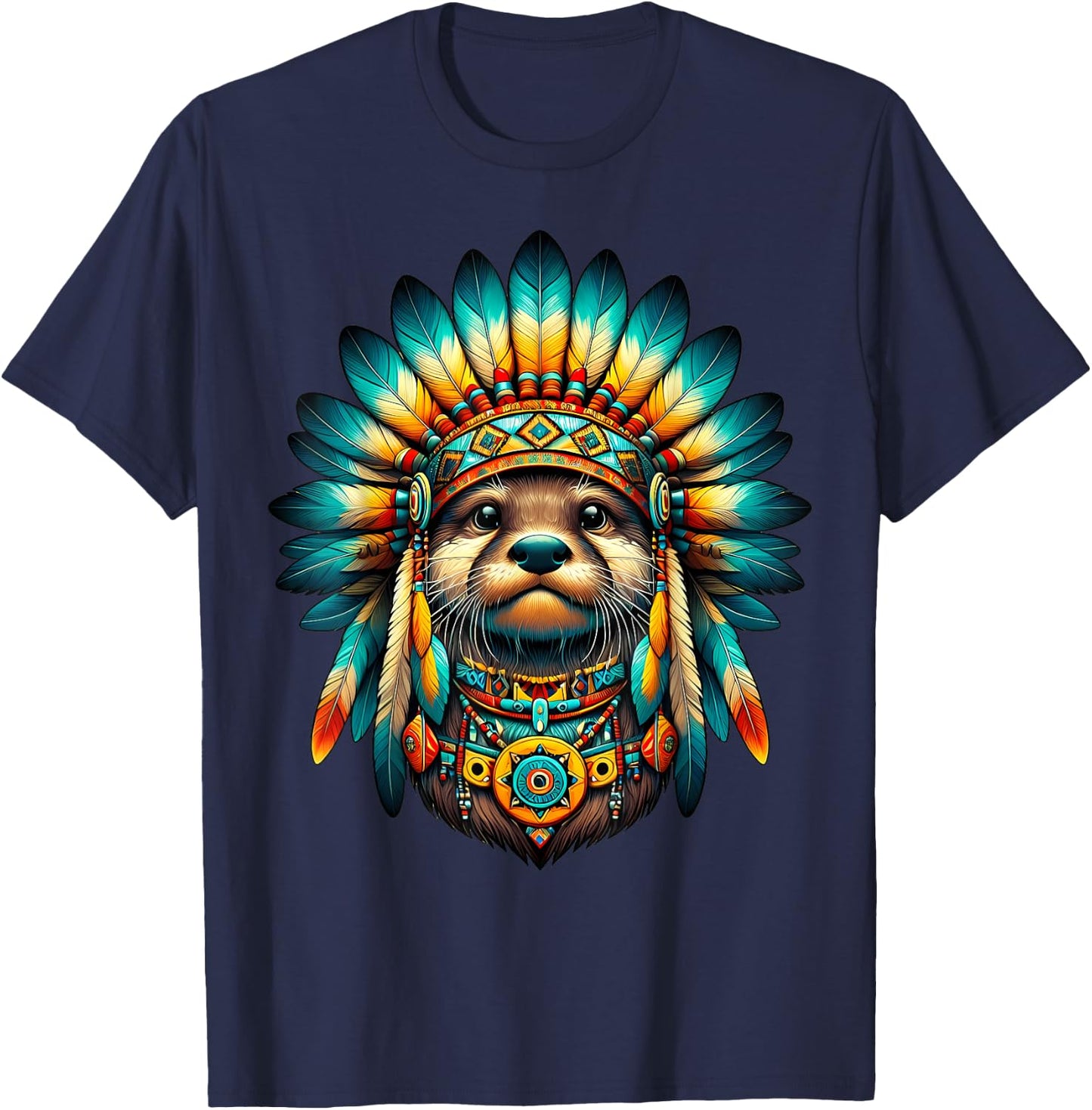 Native Indian Otter Native American Indian Feathers T-Shirt - T-Shirt | Navy