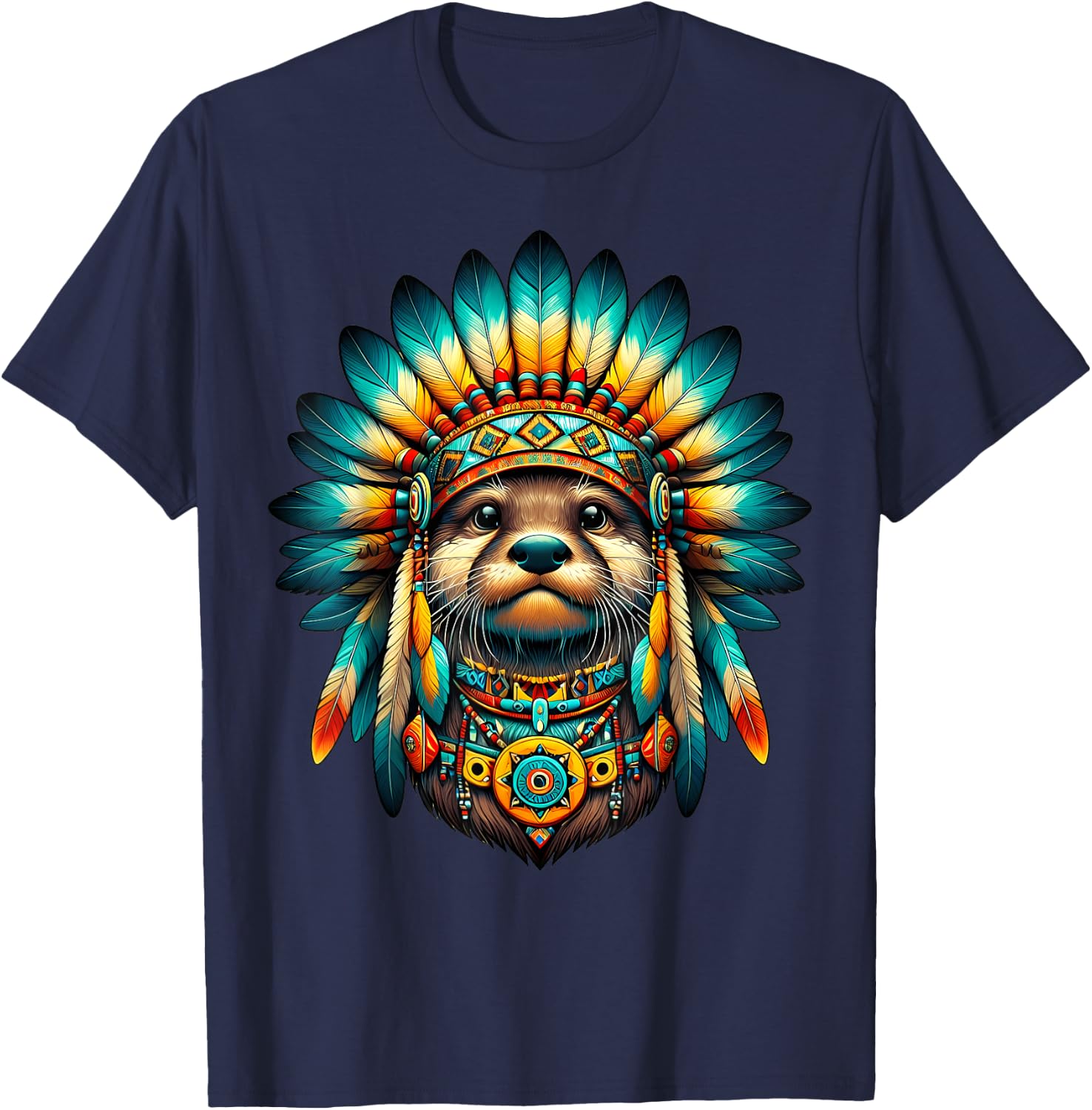 Native Indian Otter Native American Indian Feathers T-Shirt - T-Shirt | Navy