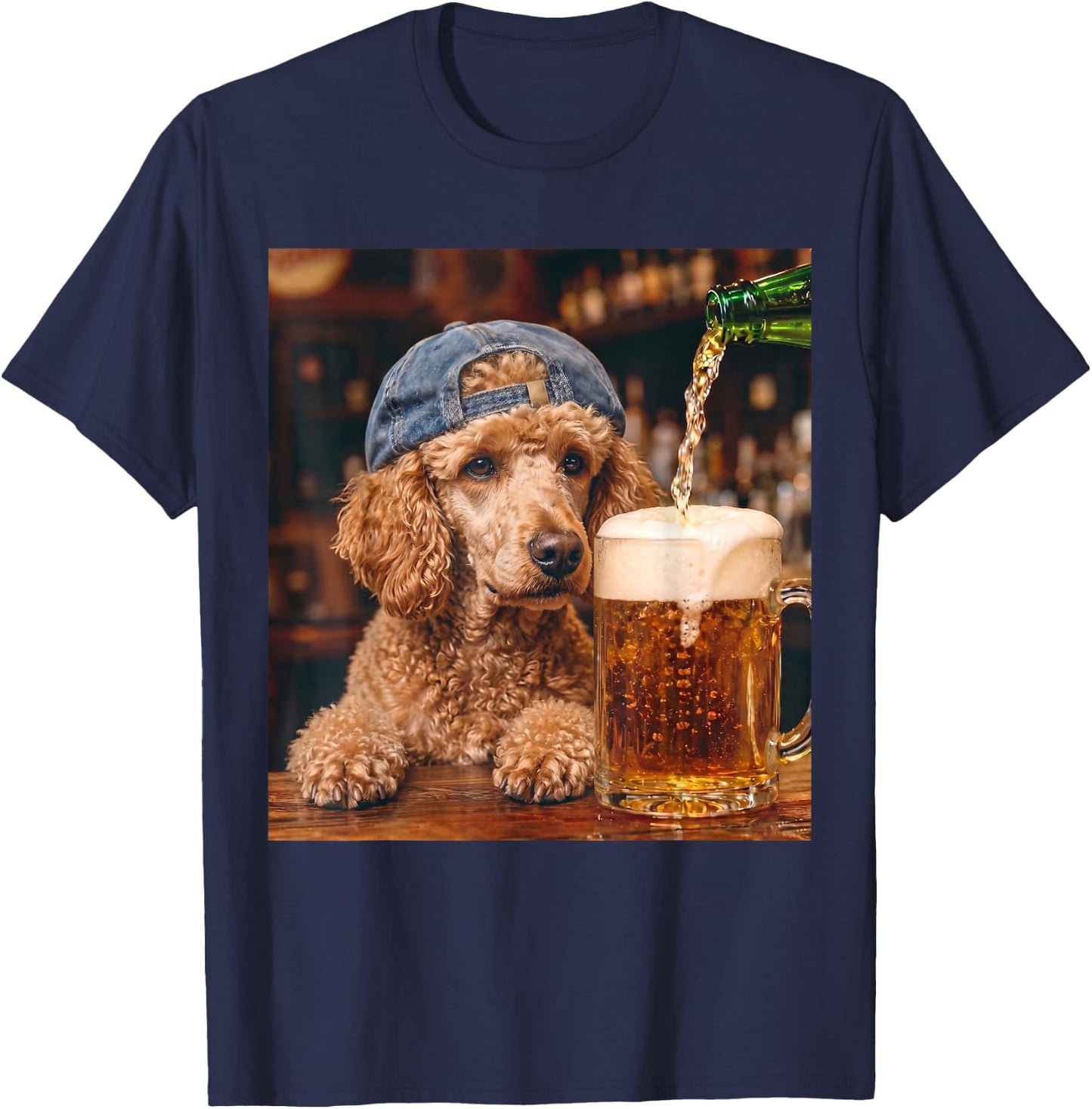 Poodle Drinking Beer Funny Dog Meme T-Shirt - T-Shirt | Navy