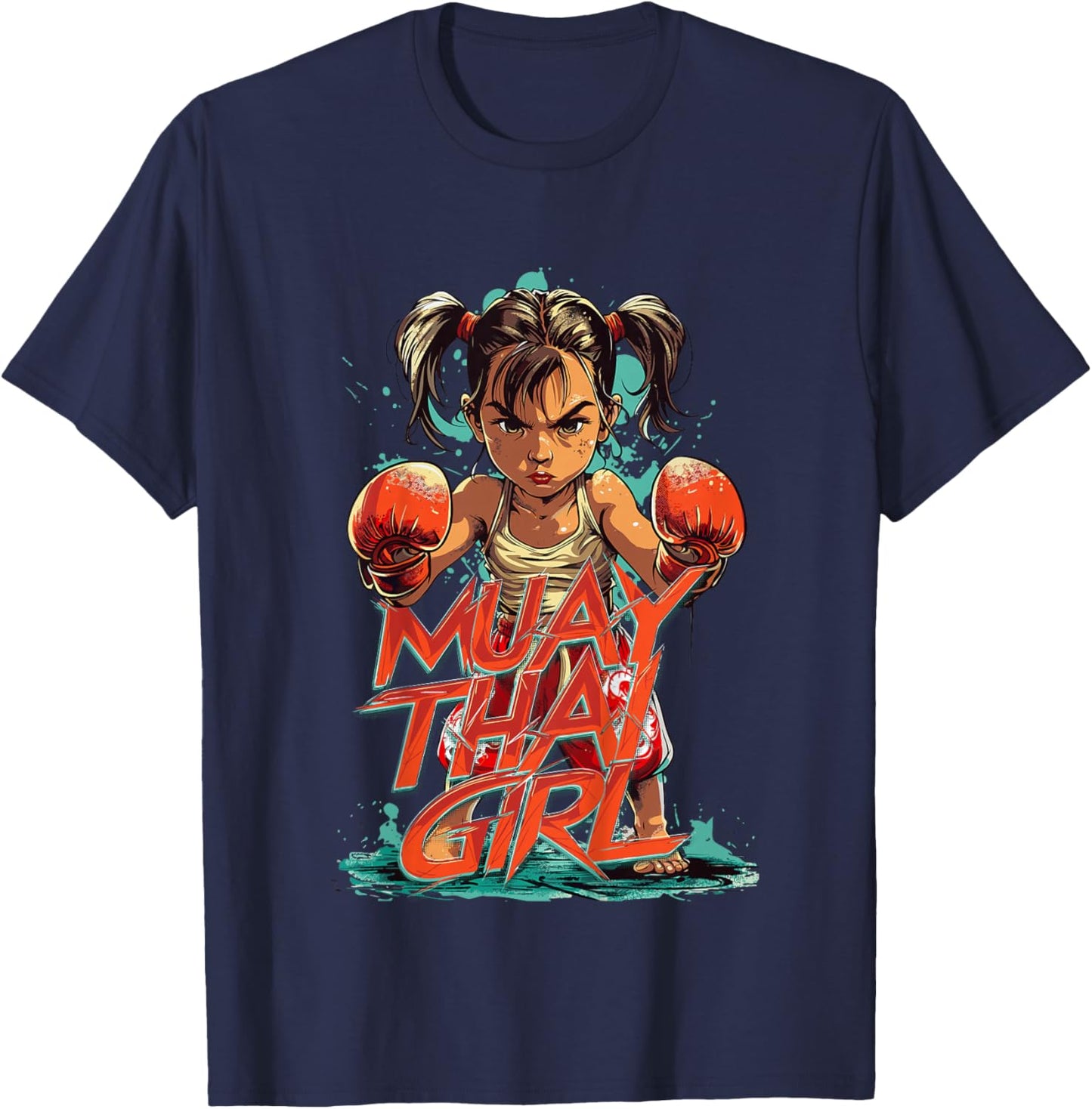 Child Muay Thai Girl, Cute Martial Arts Girl , Black T-Shirt - T-Shirt | Navy