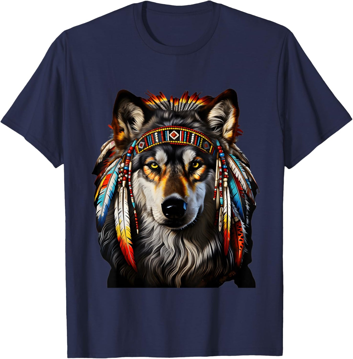Native American Wolf - Indian Wolf T-Shirt - T-Shirt | Navy
