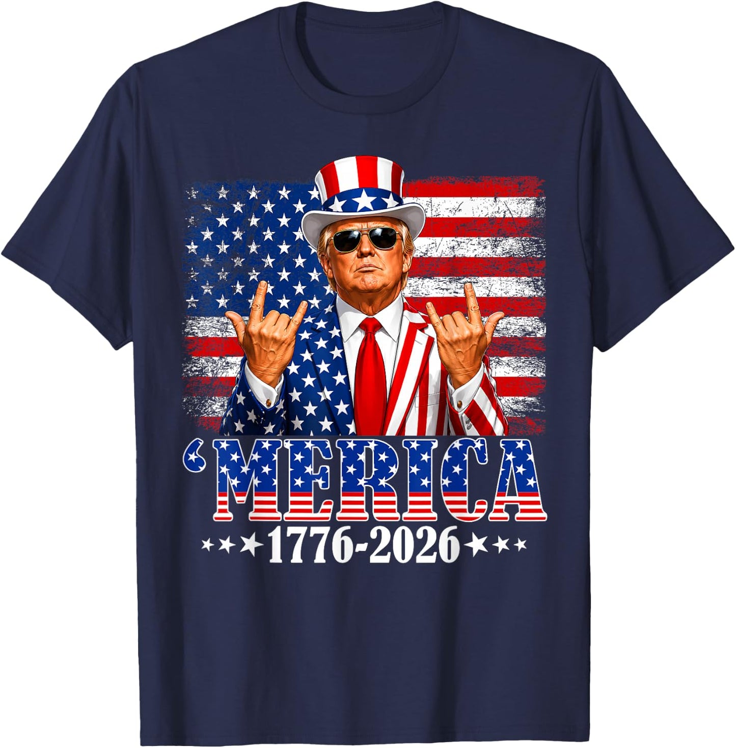 Merica 250 American Years 1776 2026 Trump 250th Anniversary T-Shirt - T-Shirt | Navy