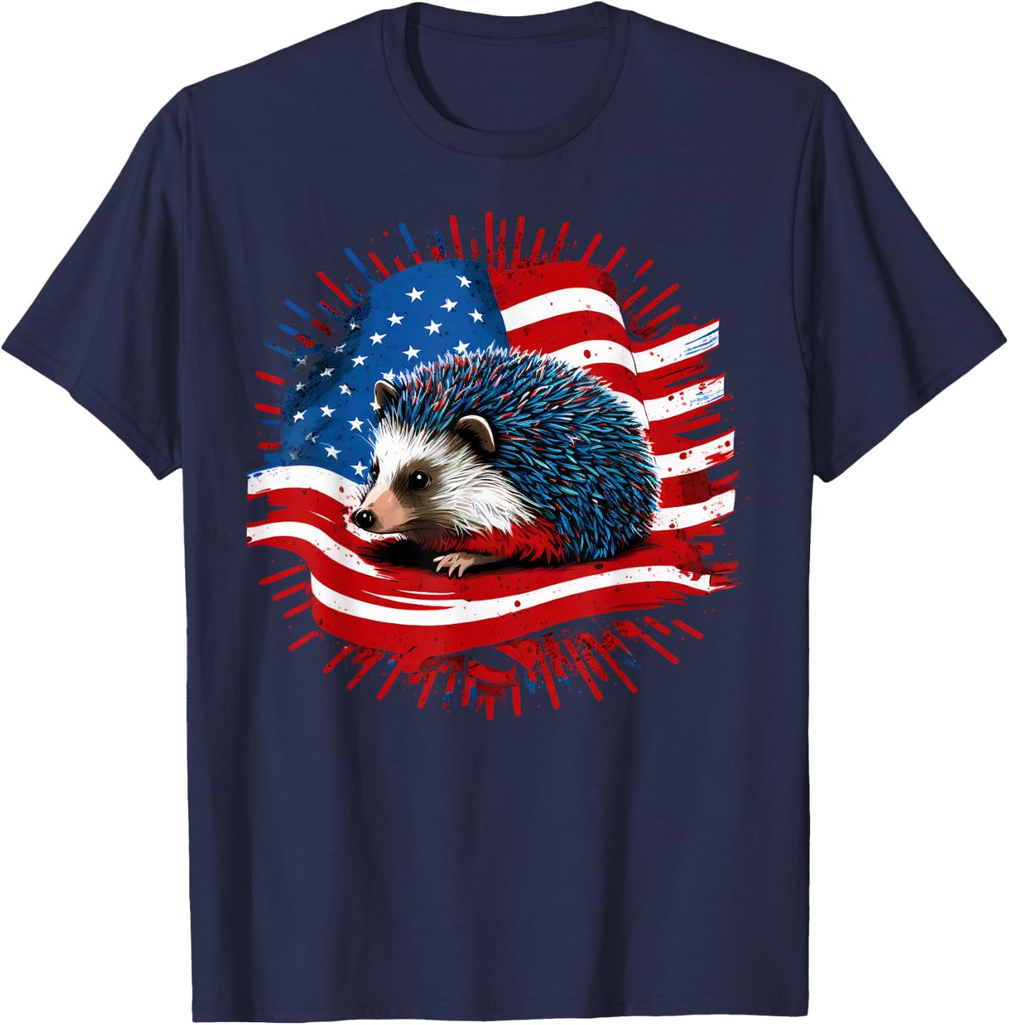 USA 4th Of July Hedgehog on Patriotic American Hedgehog T-Shirt - T-Shirt | Navy