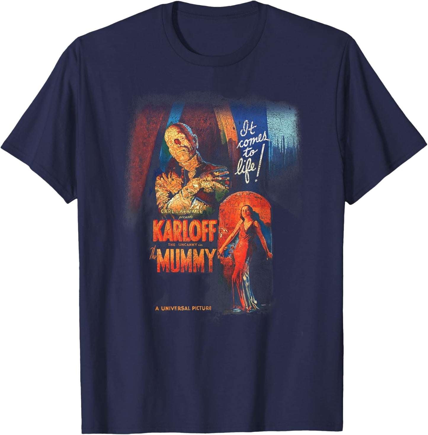 Universal Monsters Distressed The Mummy Movie Poster T-Shirt - T-Shirt | Navy