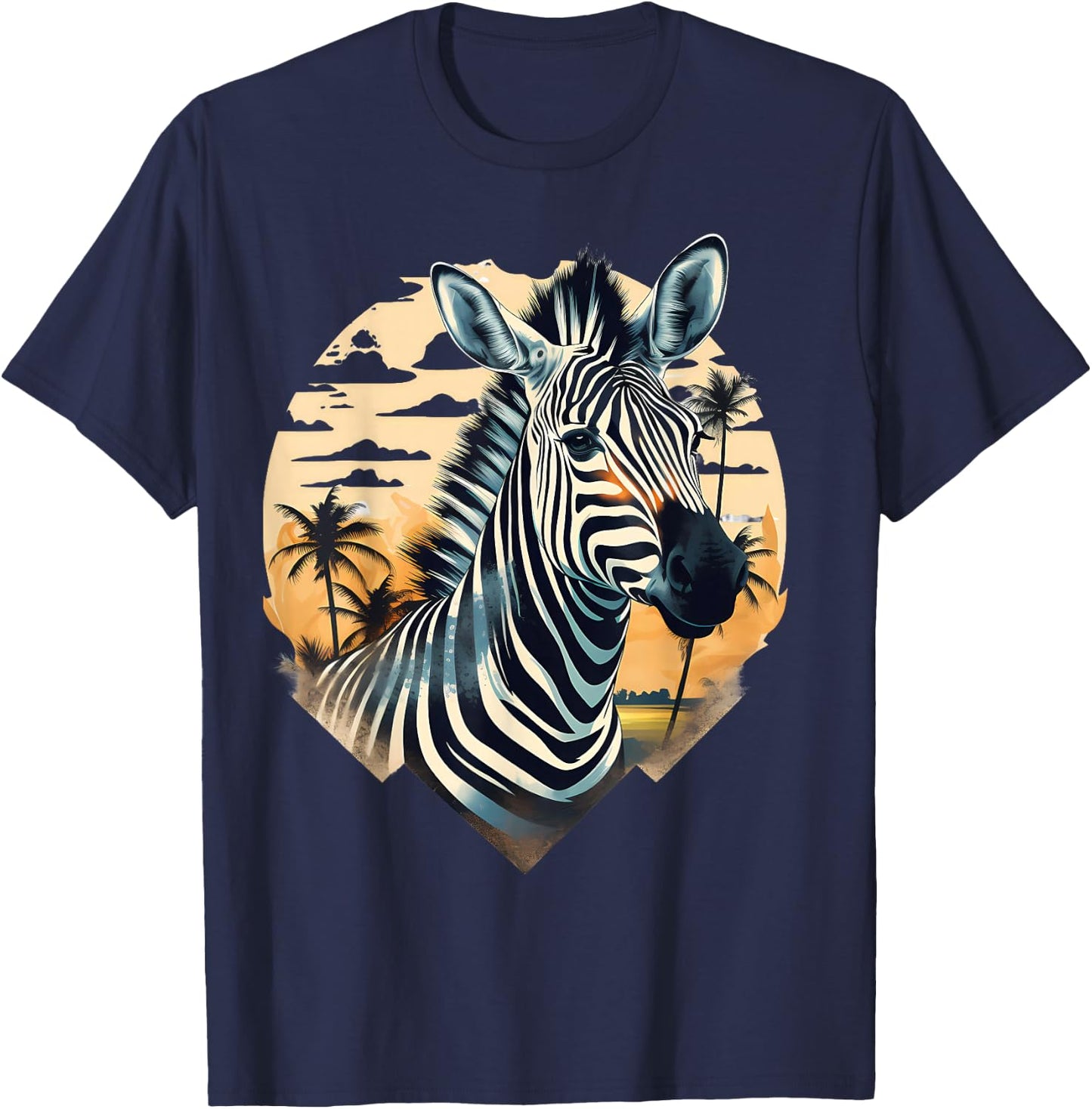 Zebra Portrait Animal Art African Animal Lovers Wildlife T-Shirt - T-Shirt | Navy