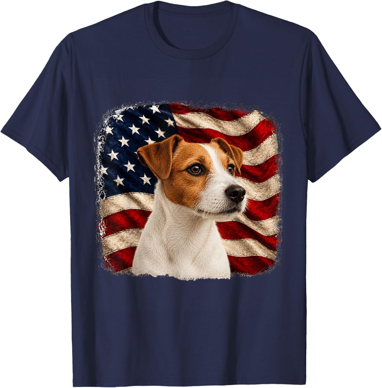 Patriotic Distressed 4th July American Flag Jack Russell T-Shirt - T-Shirt | Navy
