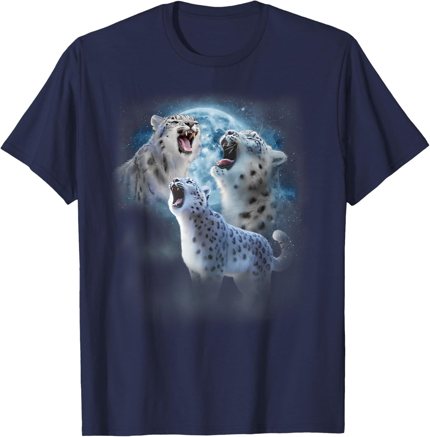 Snow Leopard Shirt - Funny Snow Leopards Howling at the Moon T-Shirt - T-Shirt | Navy