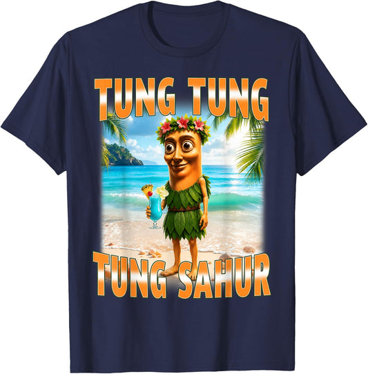 Tung Tung Tung Sahur Summer Hawaii Funny Meme T-Shirt - T-Shirt | Navy